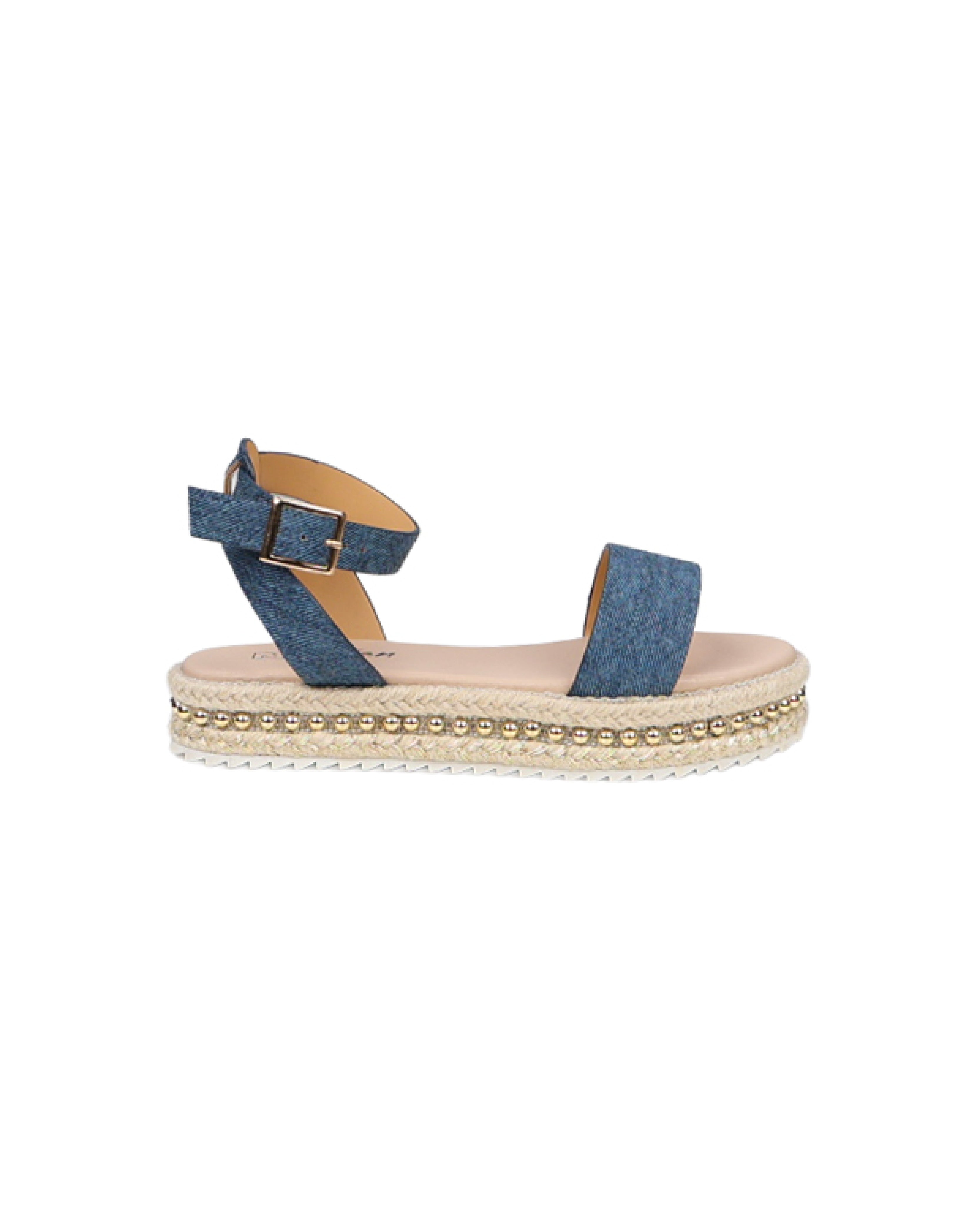 Denim Embellished Sole Espadrilles Wedge Sandal