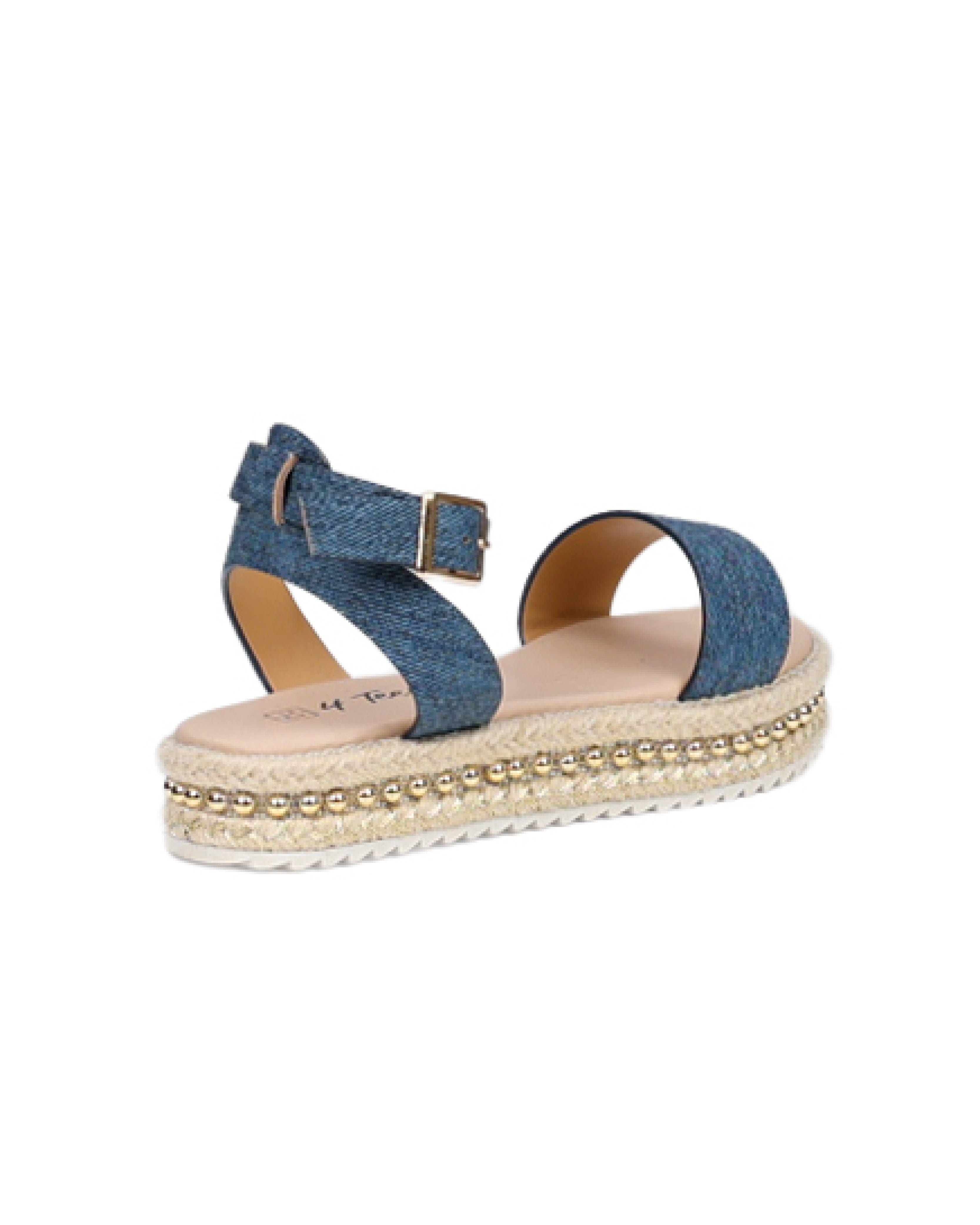 Denim Embellished Sole Espadrilles Wedge Sandal