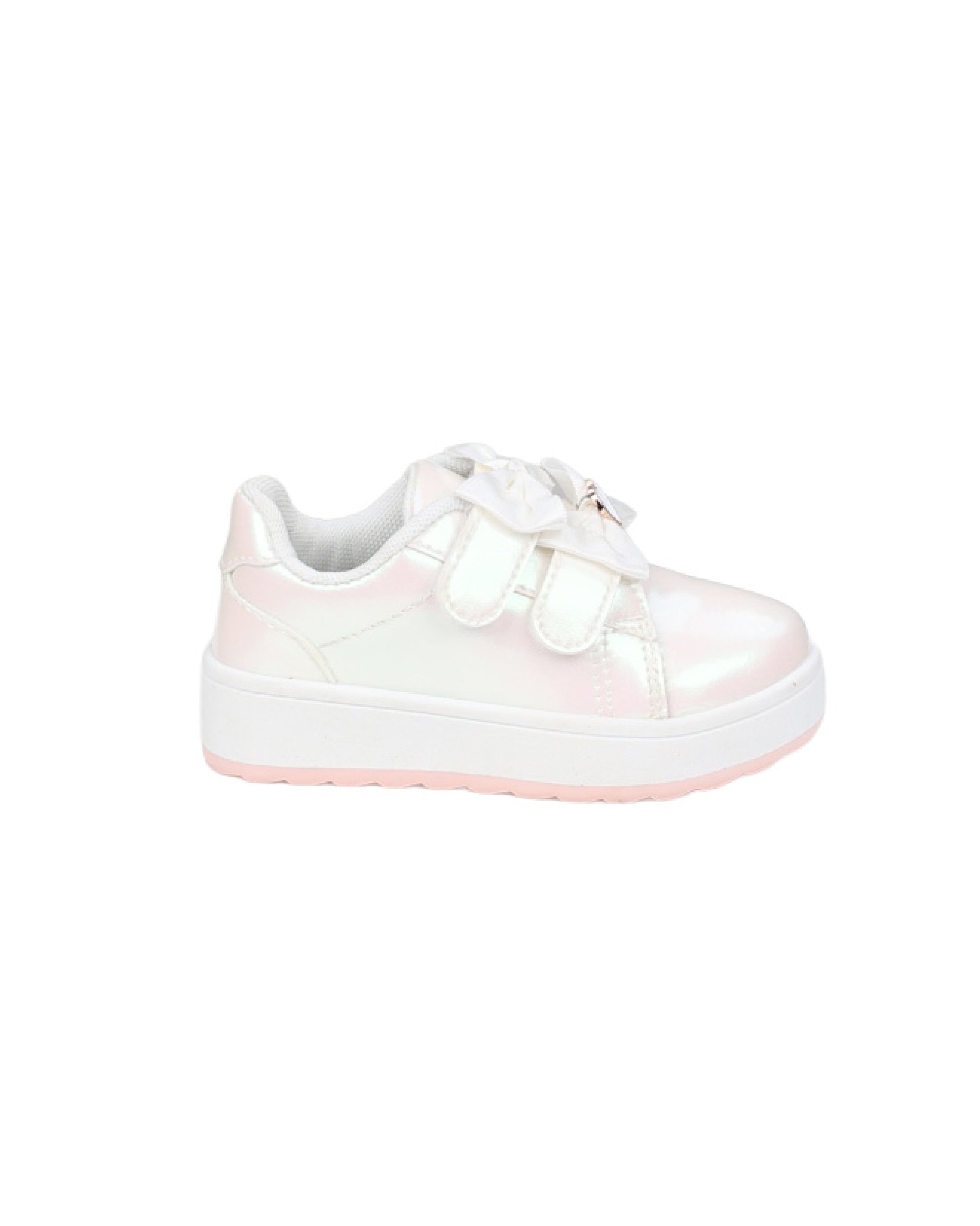 Girls Velcro Double Bow Detail Pearlised Sneaker