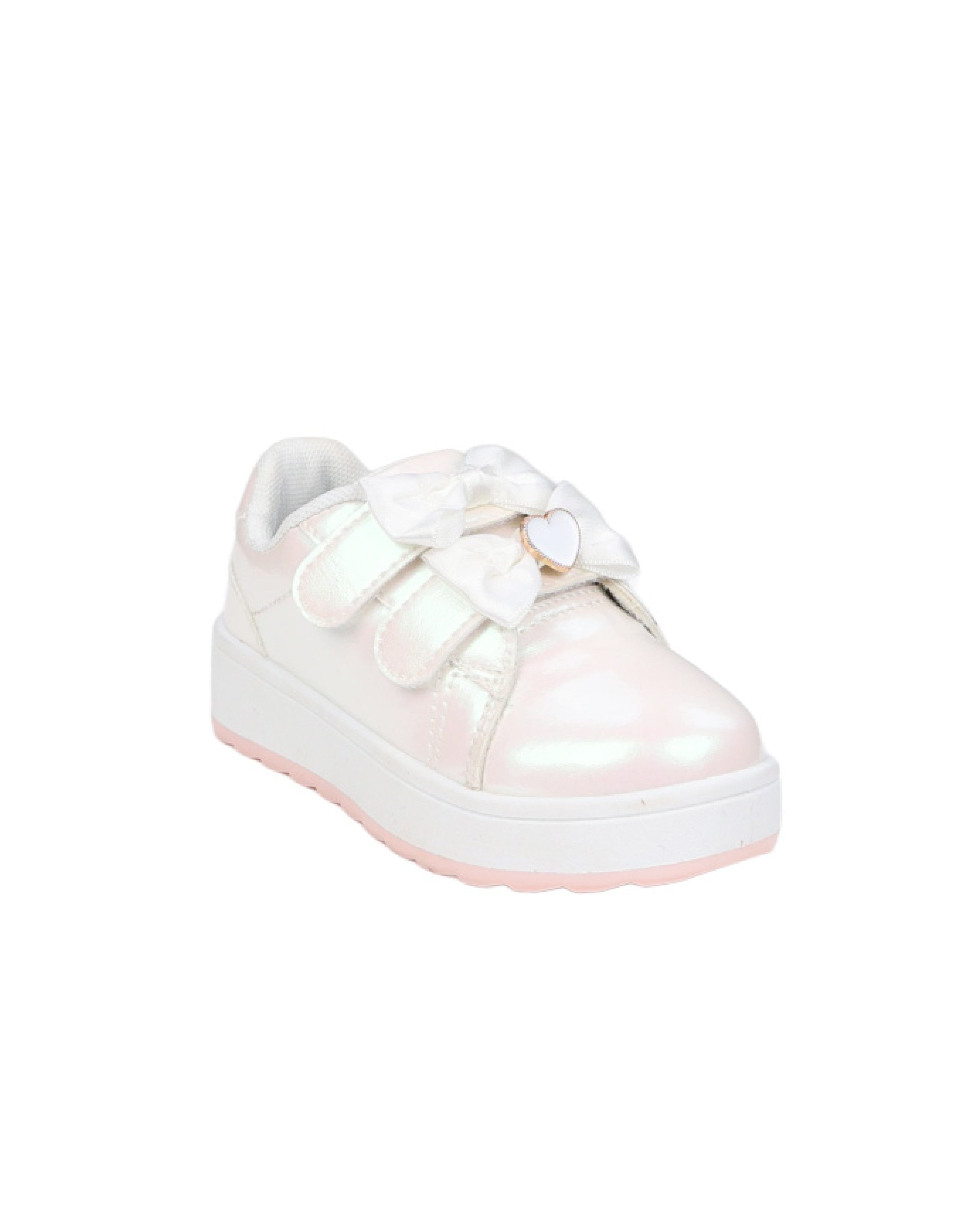 Girls Velcro Double Bow Detail Pearlised Sneaker