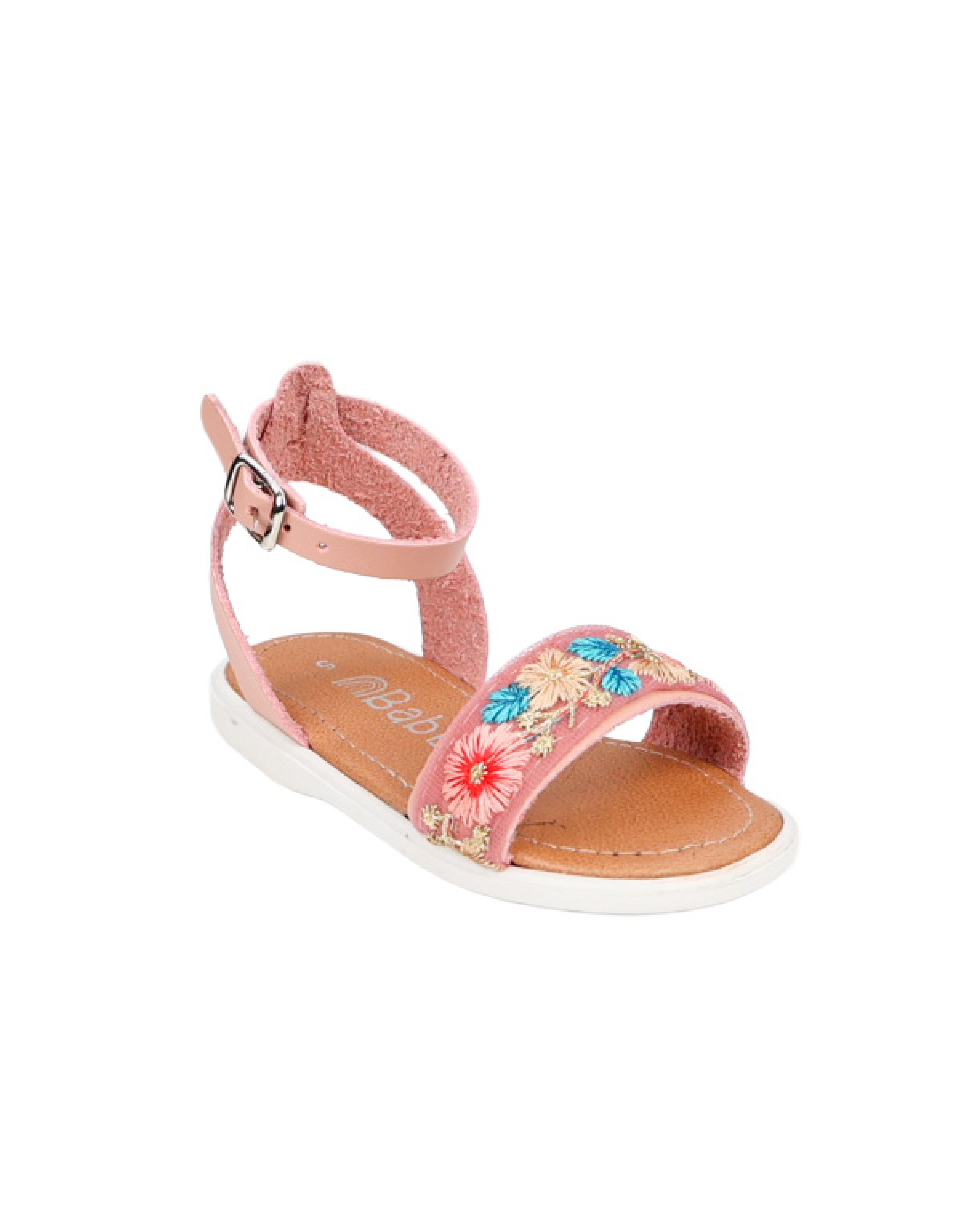 Girls Embroidered Flower Band Ankle Strap Sandal