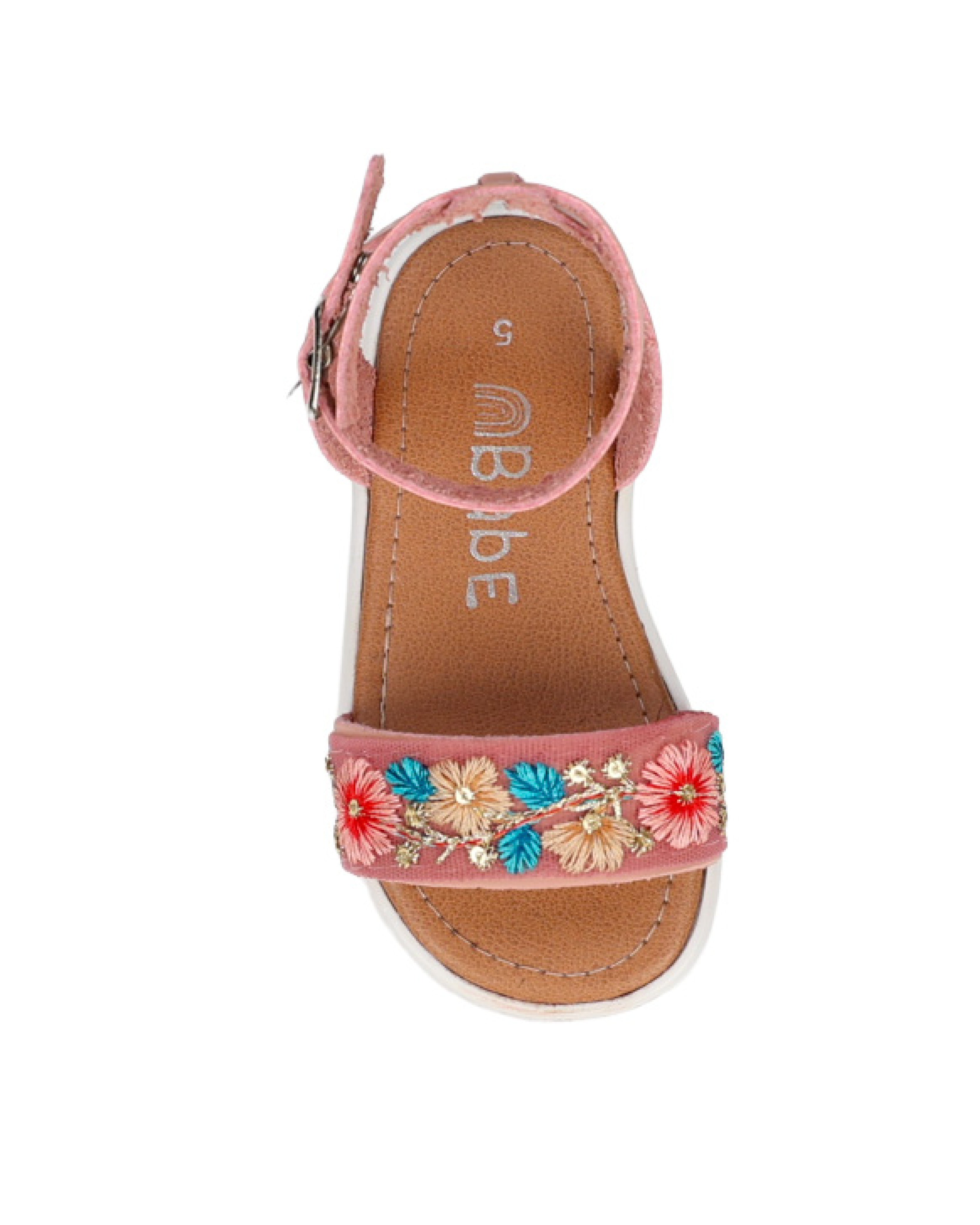 Girls Embroidered Flower Band Ankle Strap Sandal