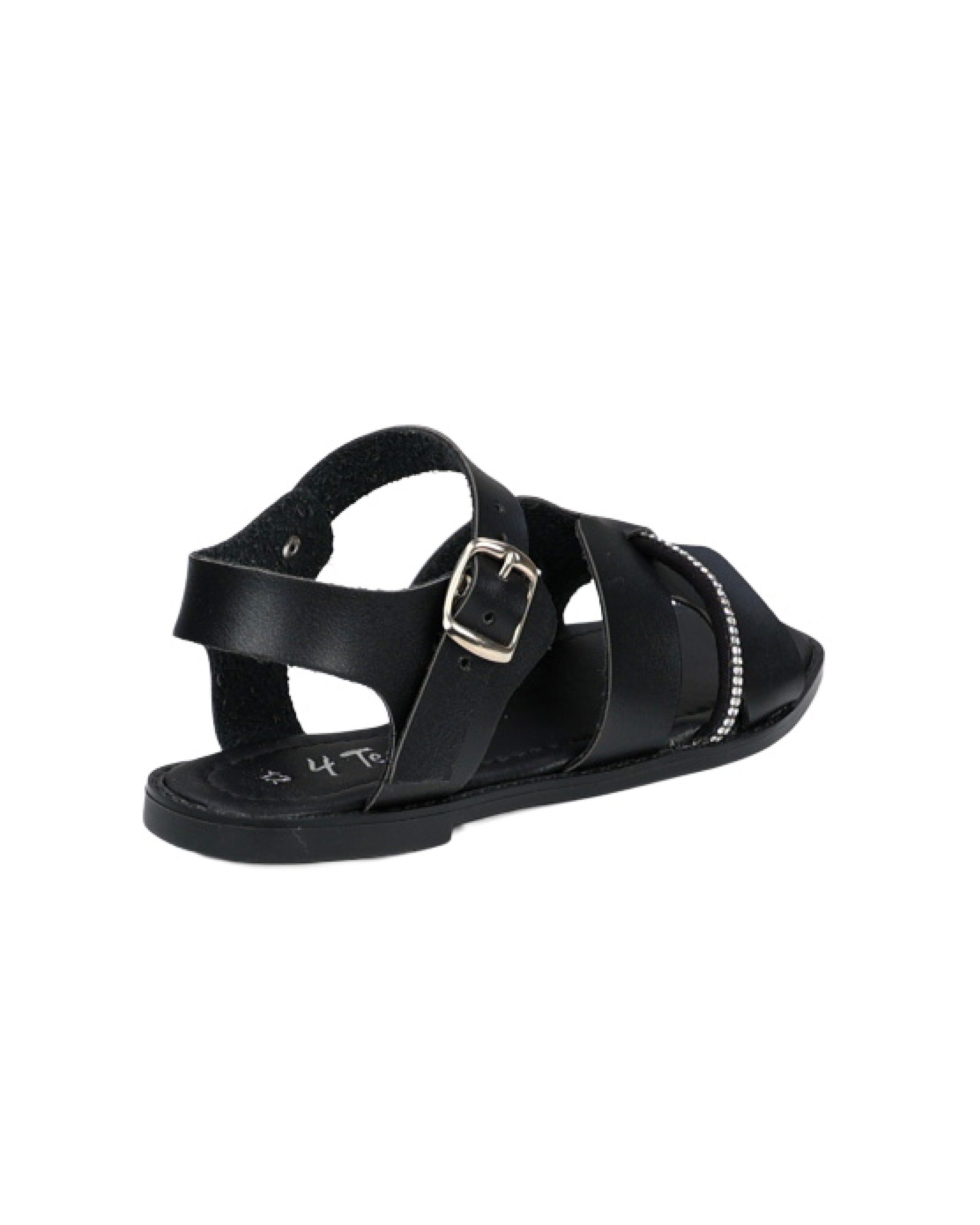 Girls Black Embellished H-Band Ankle Strap Sandal