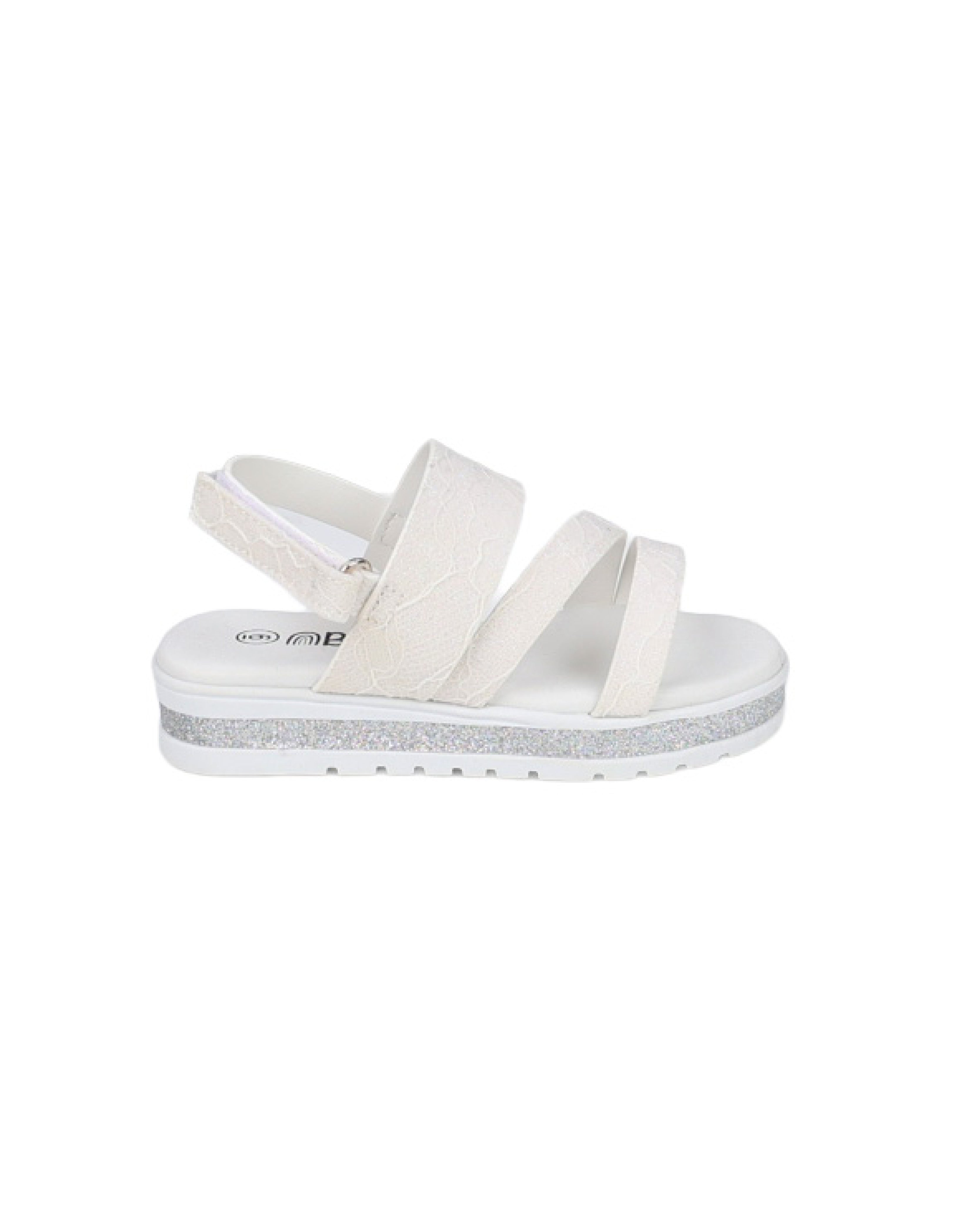 Girls Asymmetric Glitter Lace Comfort Sandal
