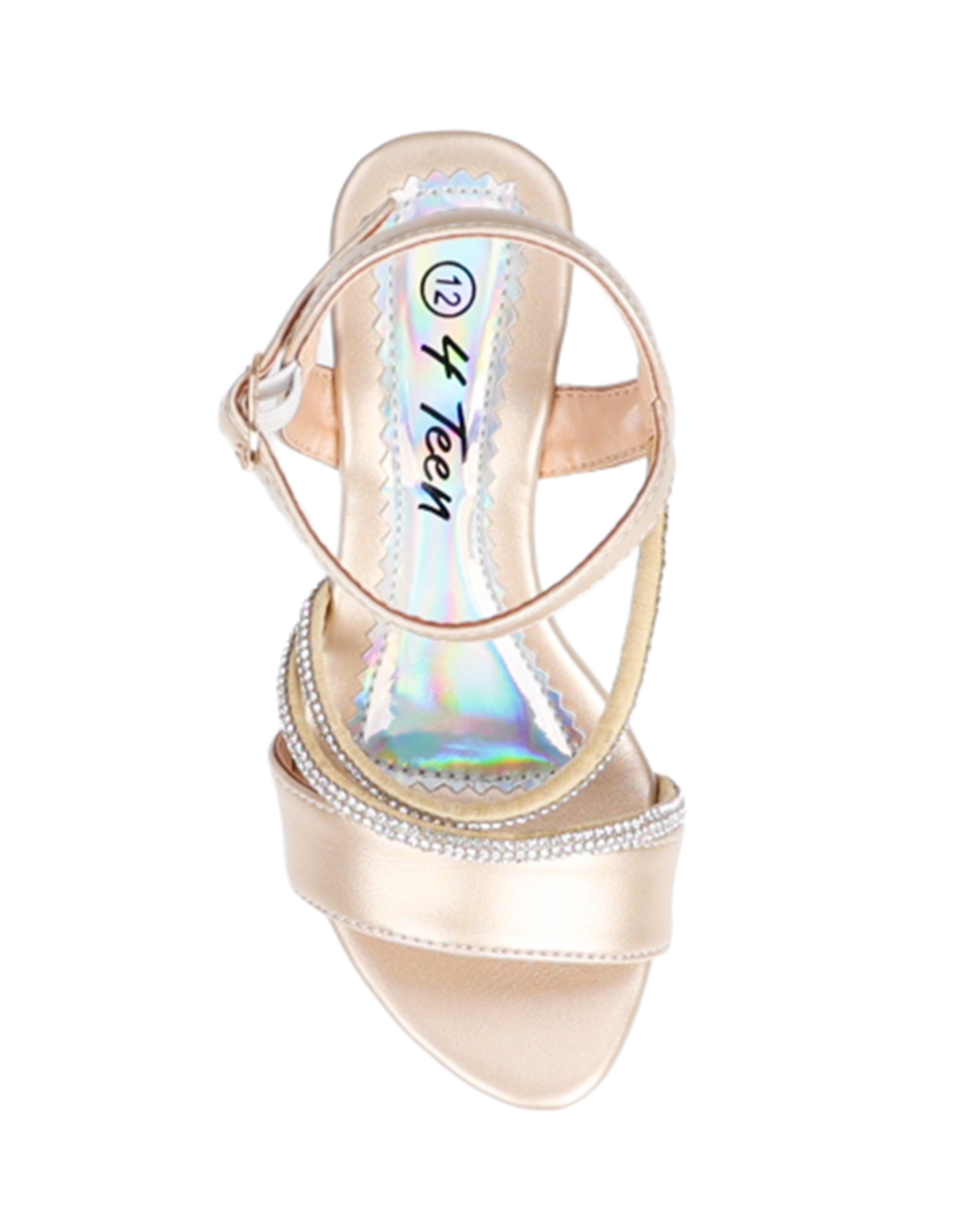 Girls Asymmetrical Band Jewelled Heel