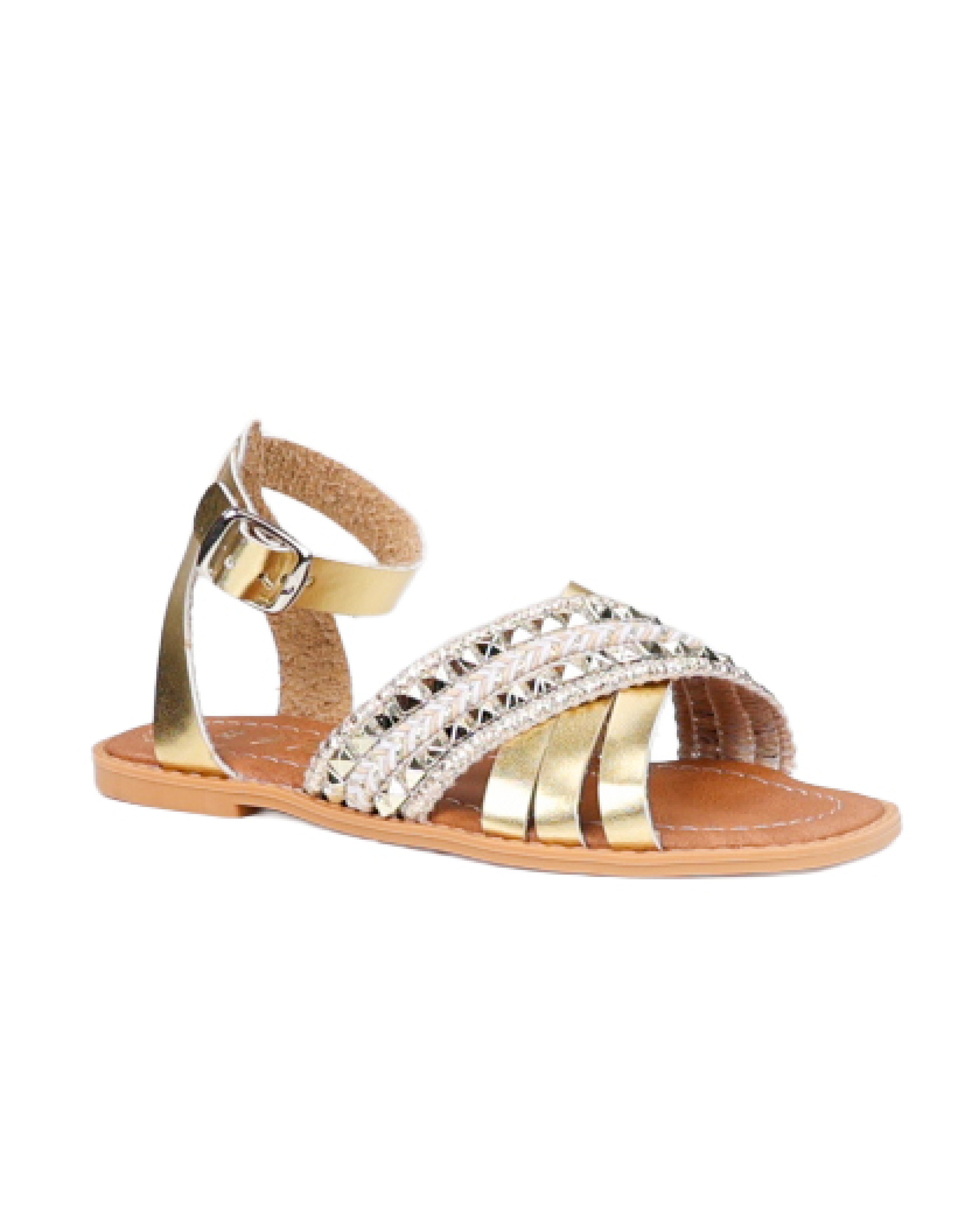 Gold Embellished Braid Crossover Jockey Strap Sandals