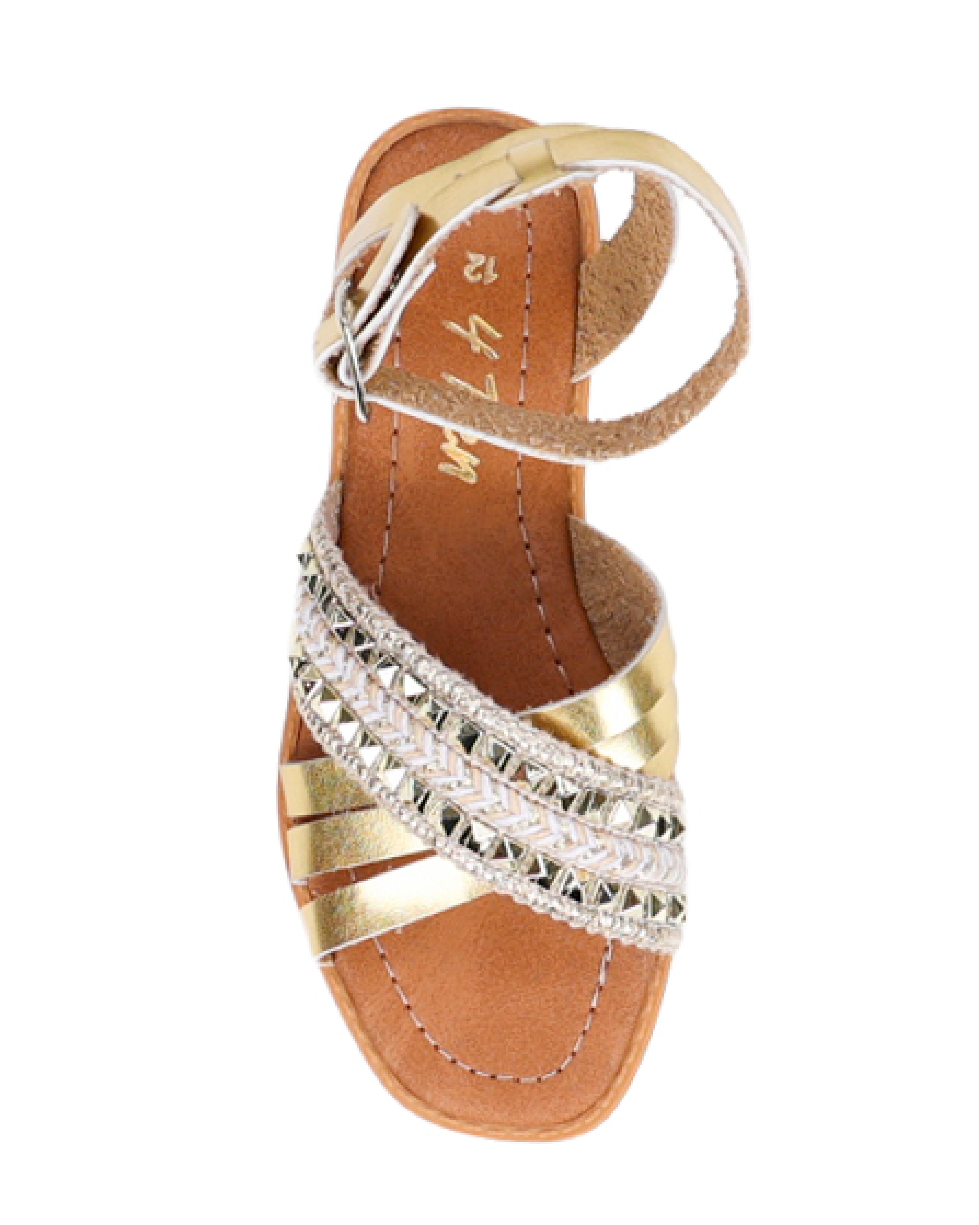 Gold Embellished Braid Crossover Jockey Strap Sandals