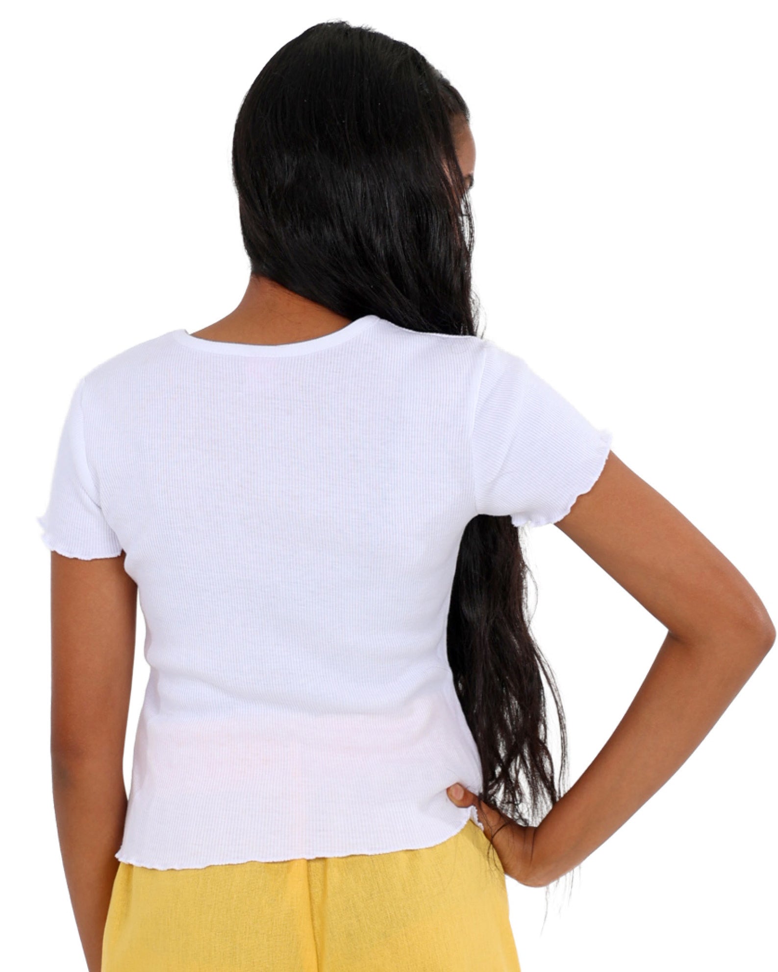Short Ruffle Sleeve White Ribbed Top