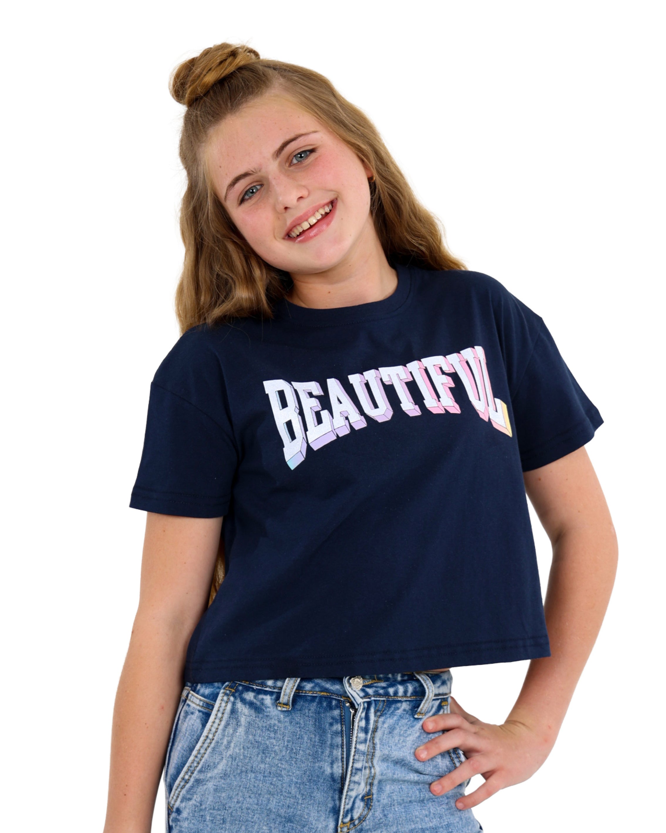 Short Sleeve "Beautiful" Boxy Cropped T-Shirt