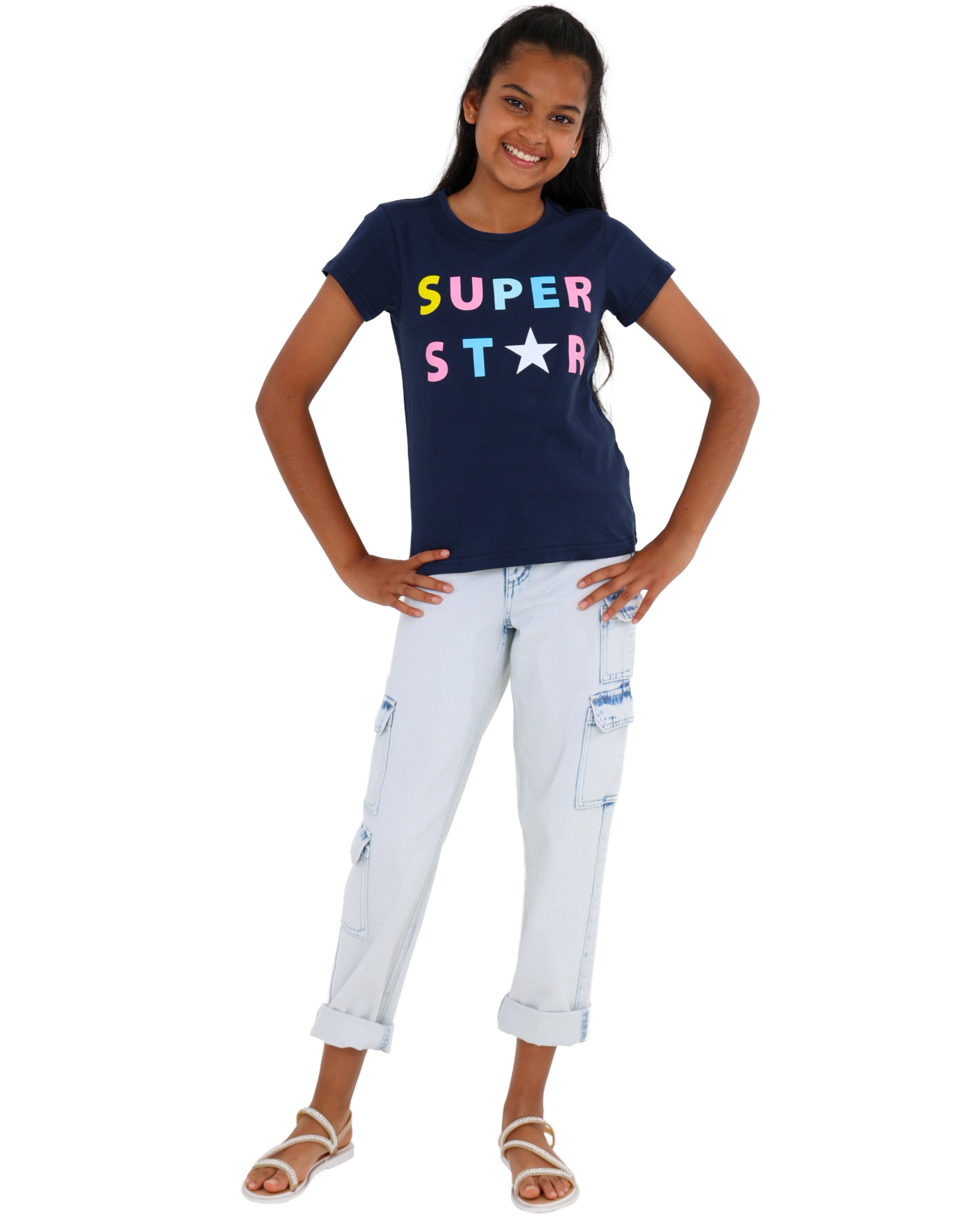 Short Sleeve "Super Star" Graphic Print T-Shirt