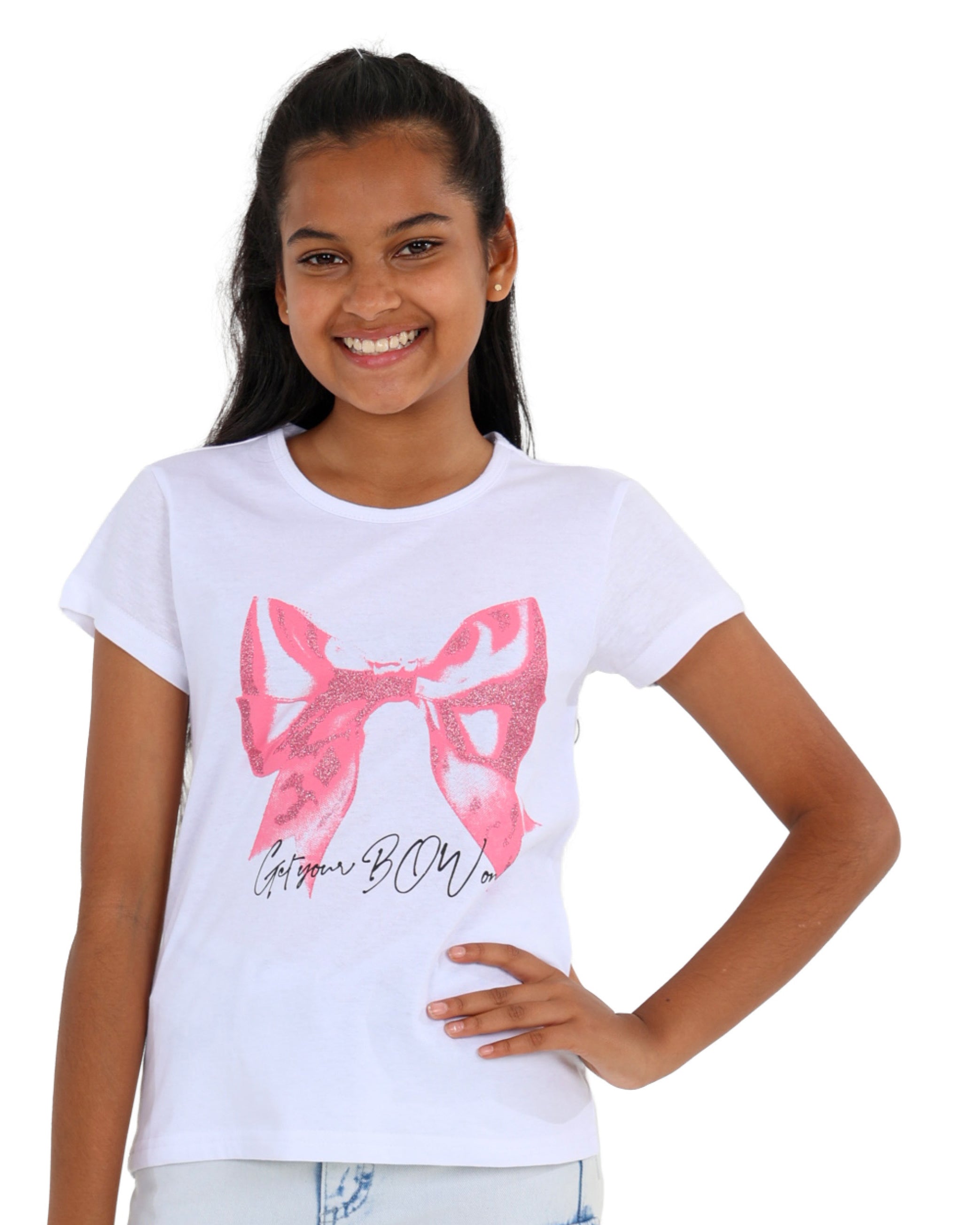 Short Sleeve "Bow" Graphic Print T-Shirts