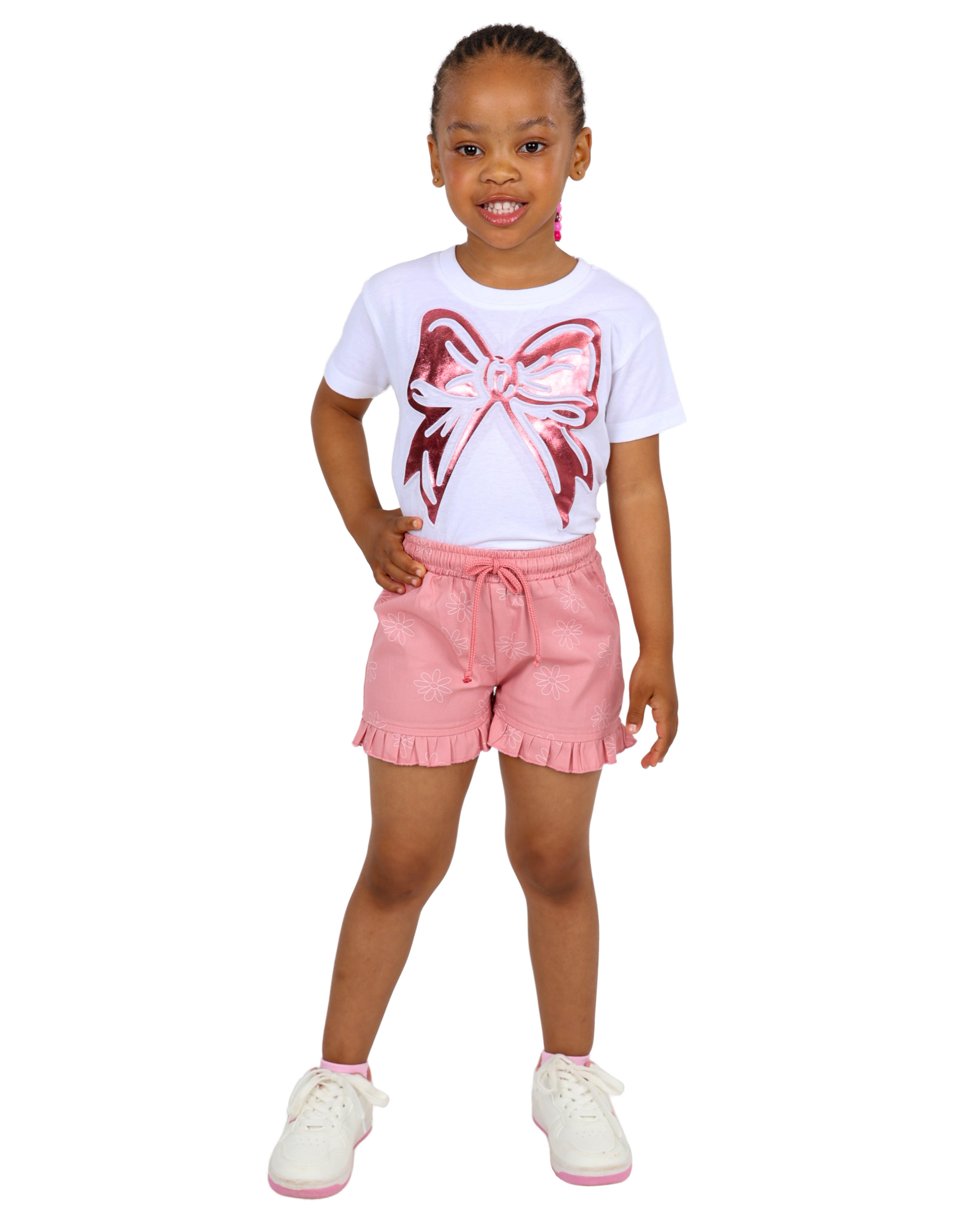 Daisy Printed Ruffle Hem Pink Shorts