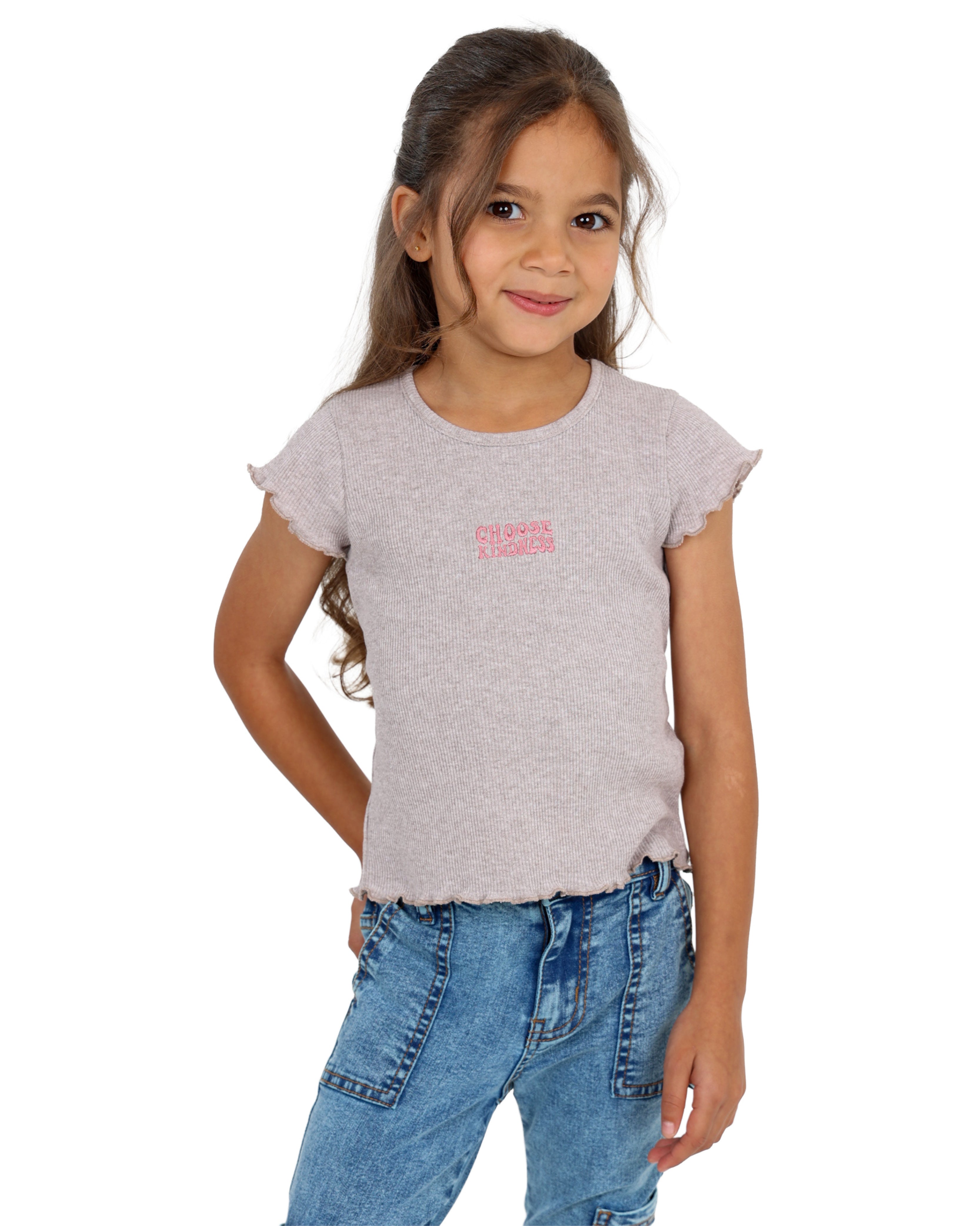 Short Sleeve "Choose Kindness" Embroidered Ribbed T-Shirt