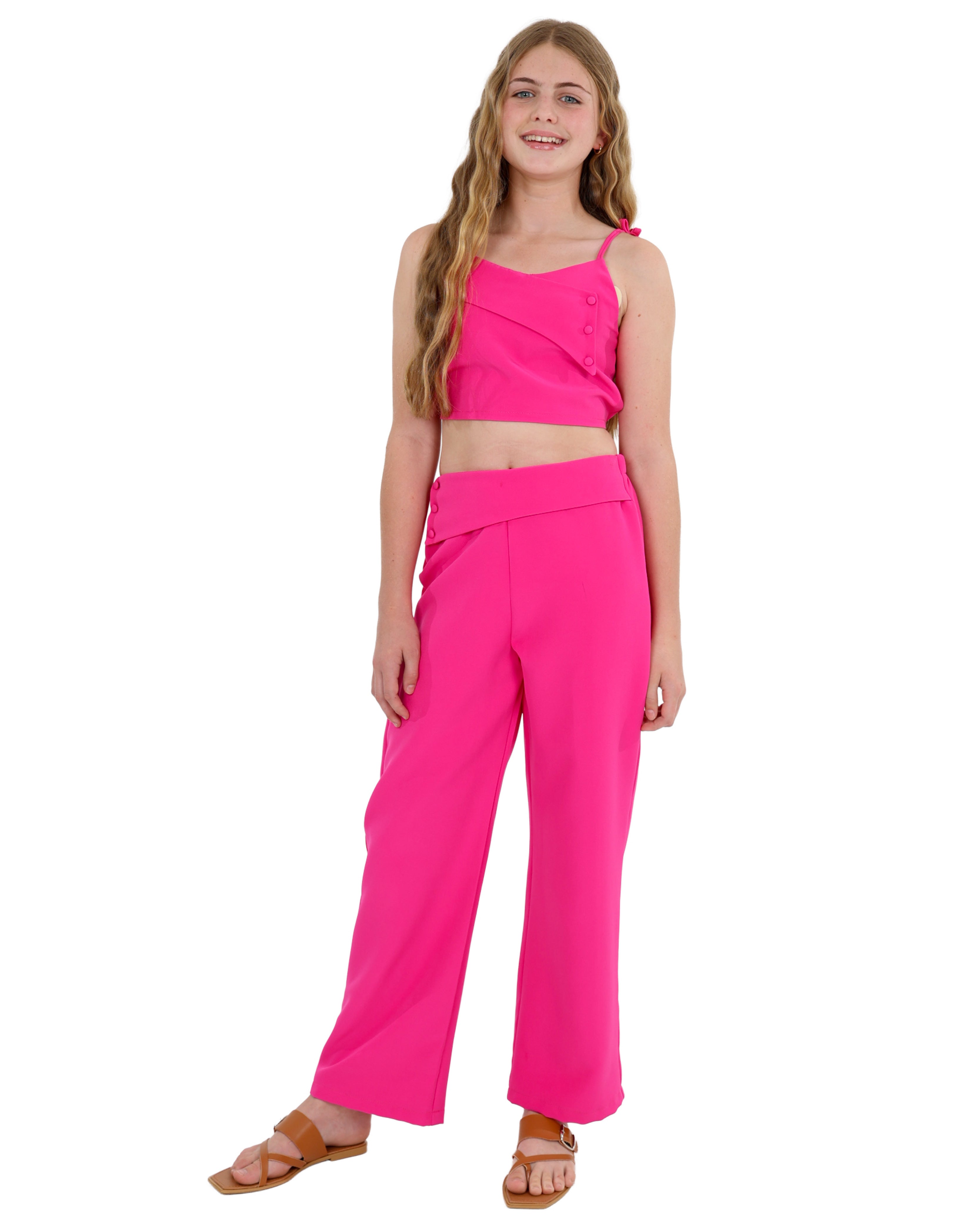 Button Detail Crop Top & Pants Set