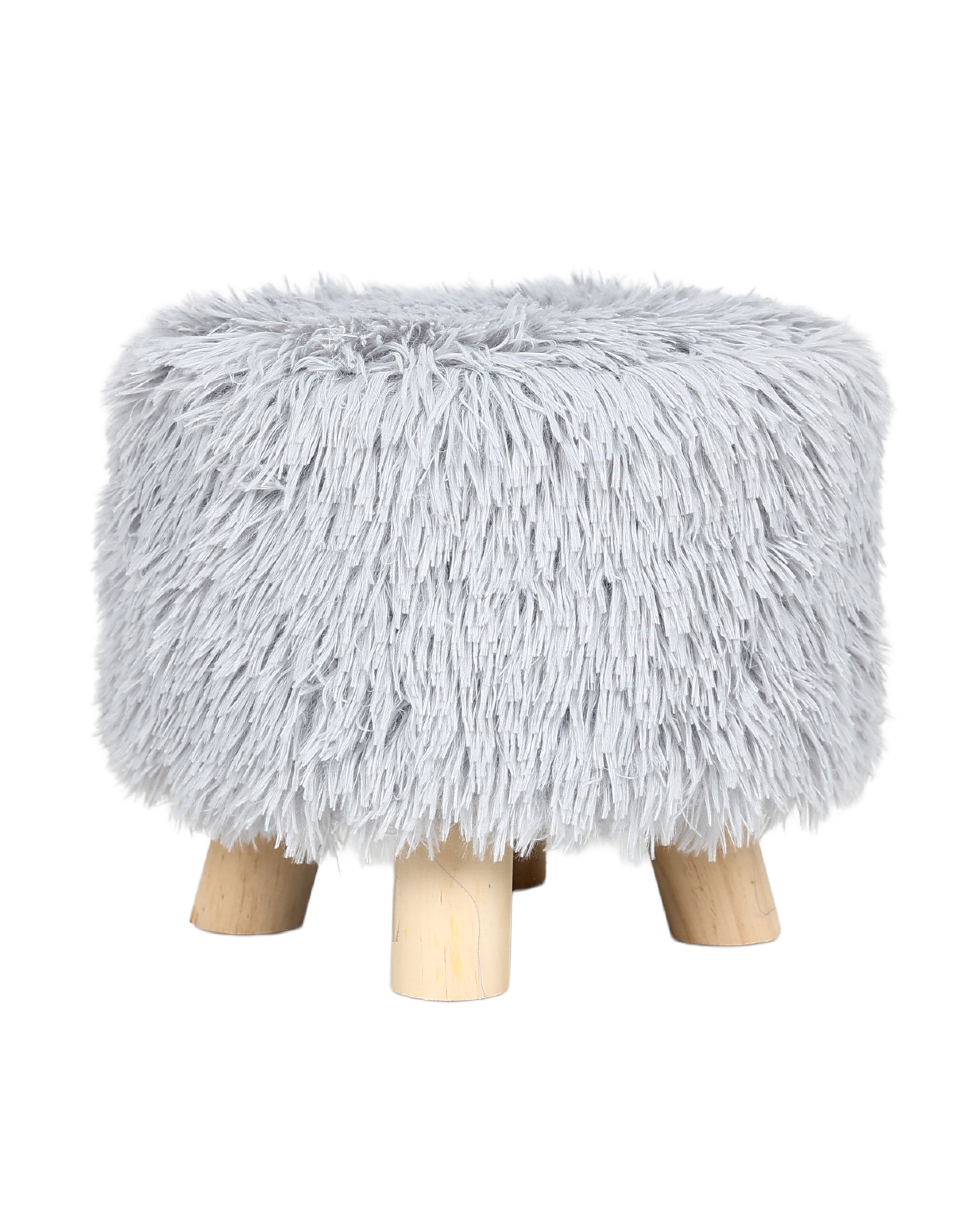 Shaggy Grey Four Legged Footstool