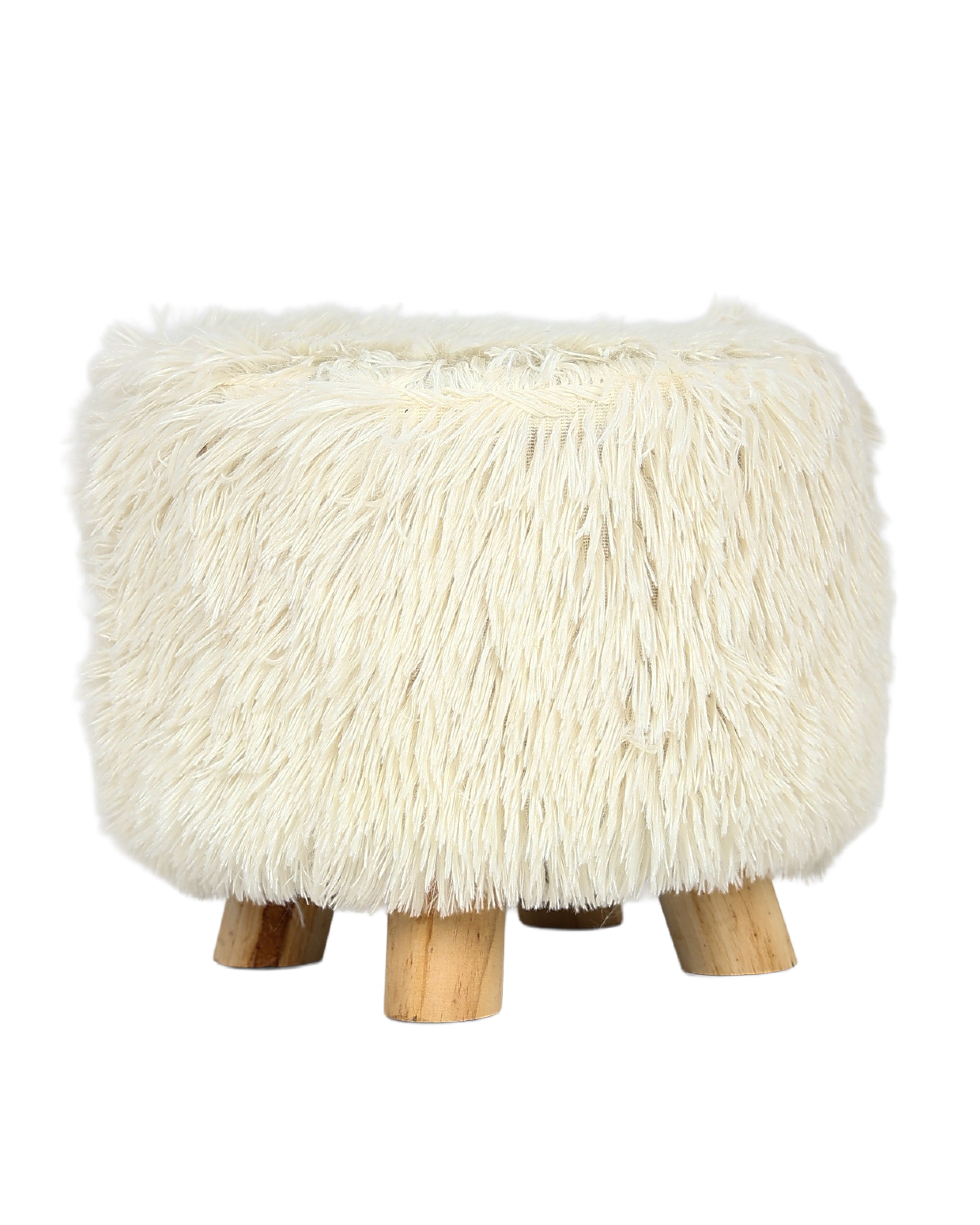 Shaggy Beige Four Leg Footstool