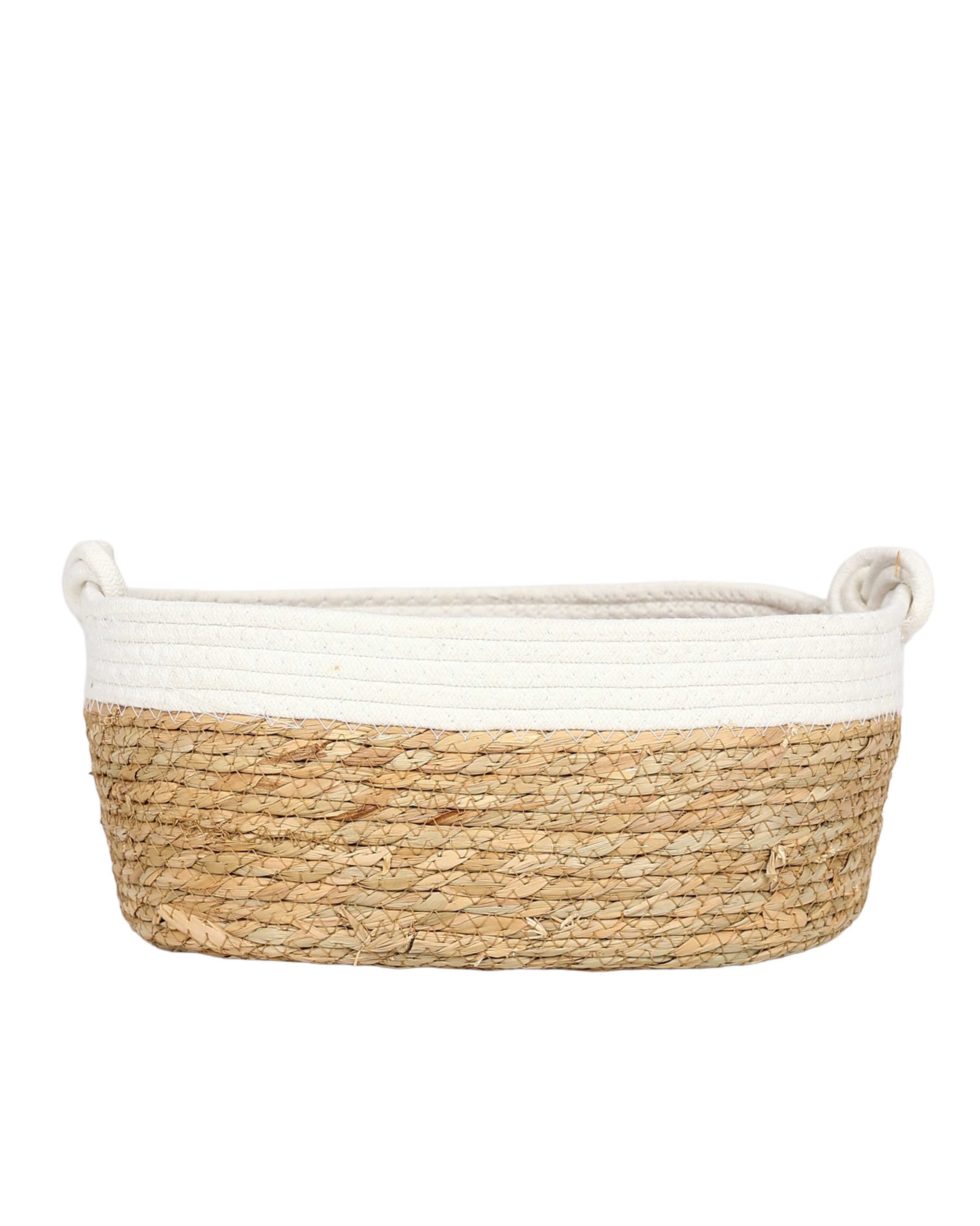 Natural & White Basket with Knot Handles Large