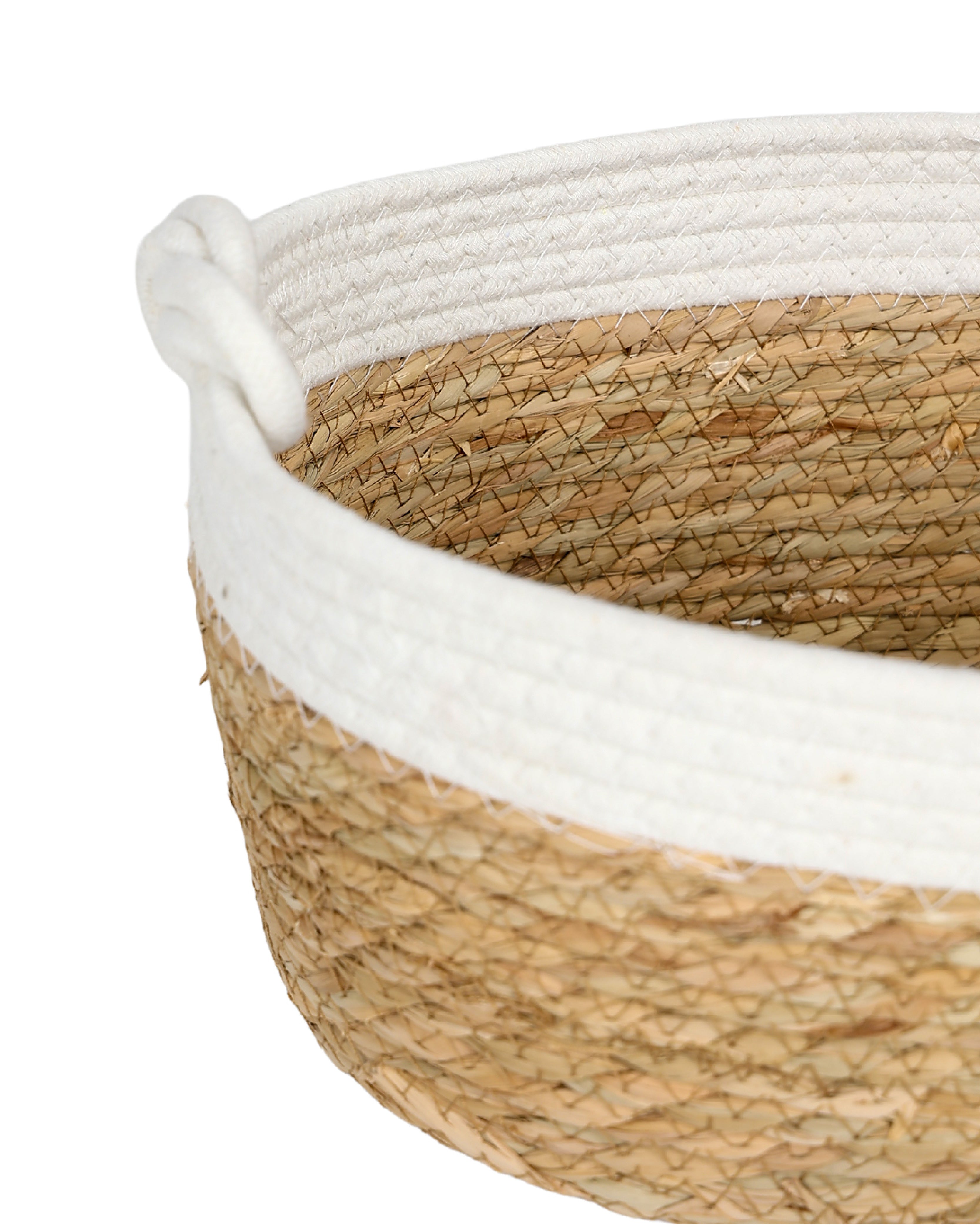 Natural & White Basket with Knot Handles Small
