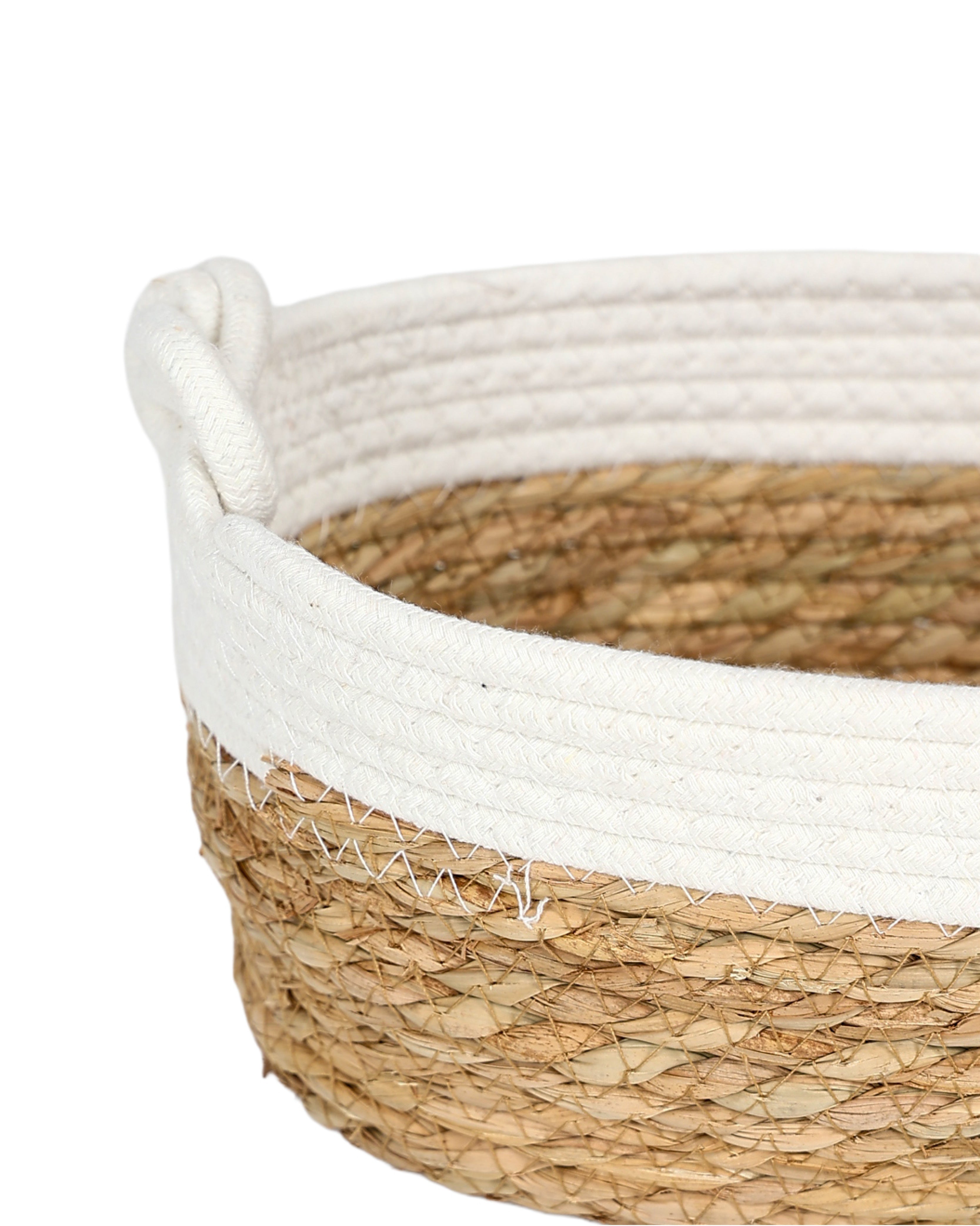 Natural & White Basket with Knot Handles Medium