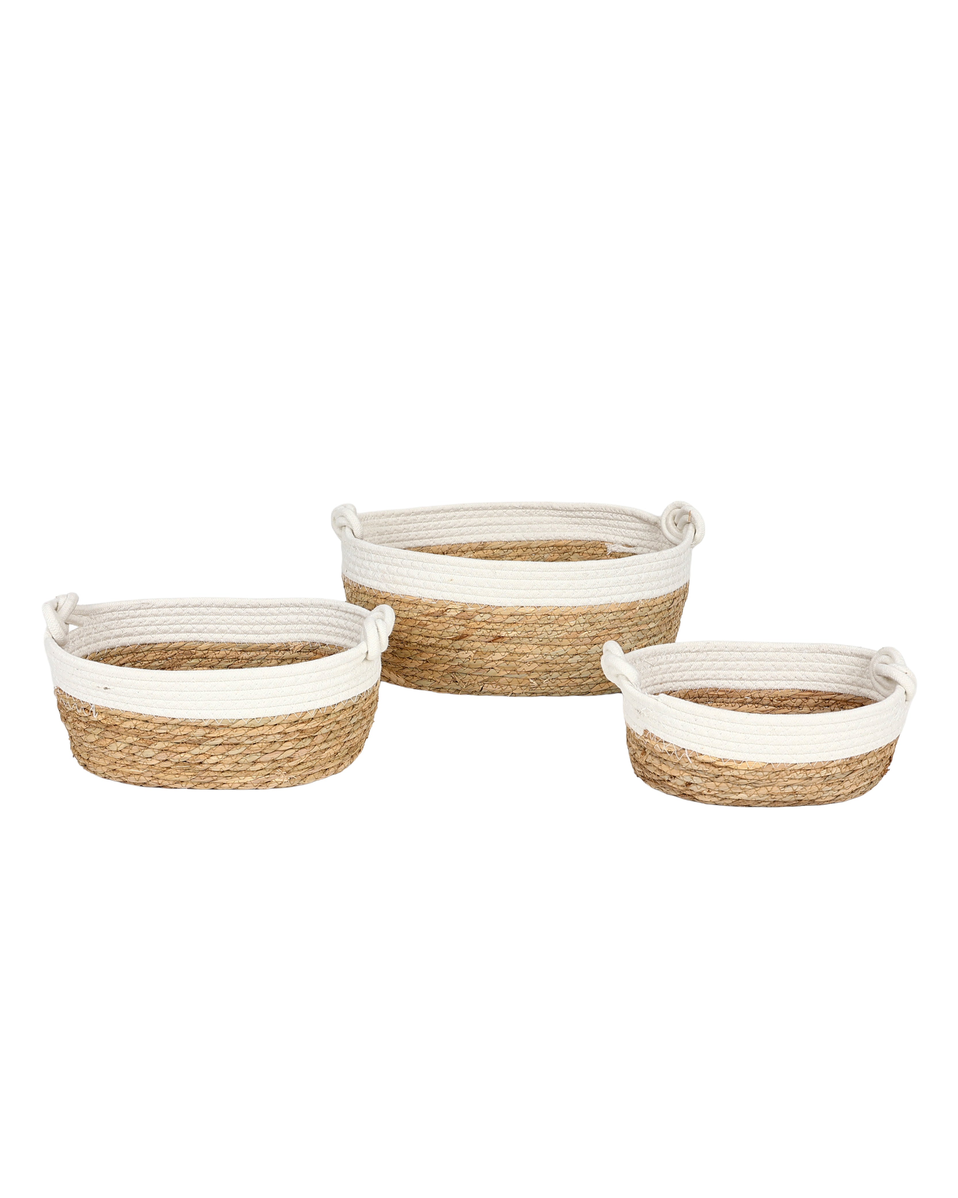 Natural & White Basket with Knot Handles Medium