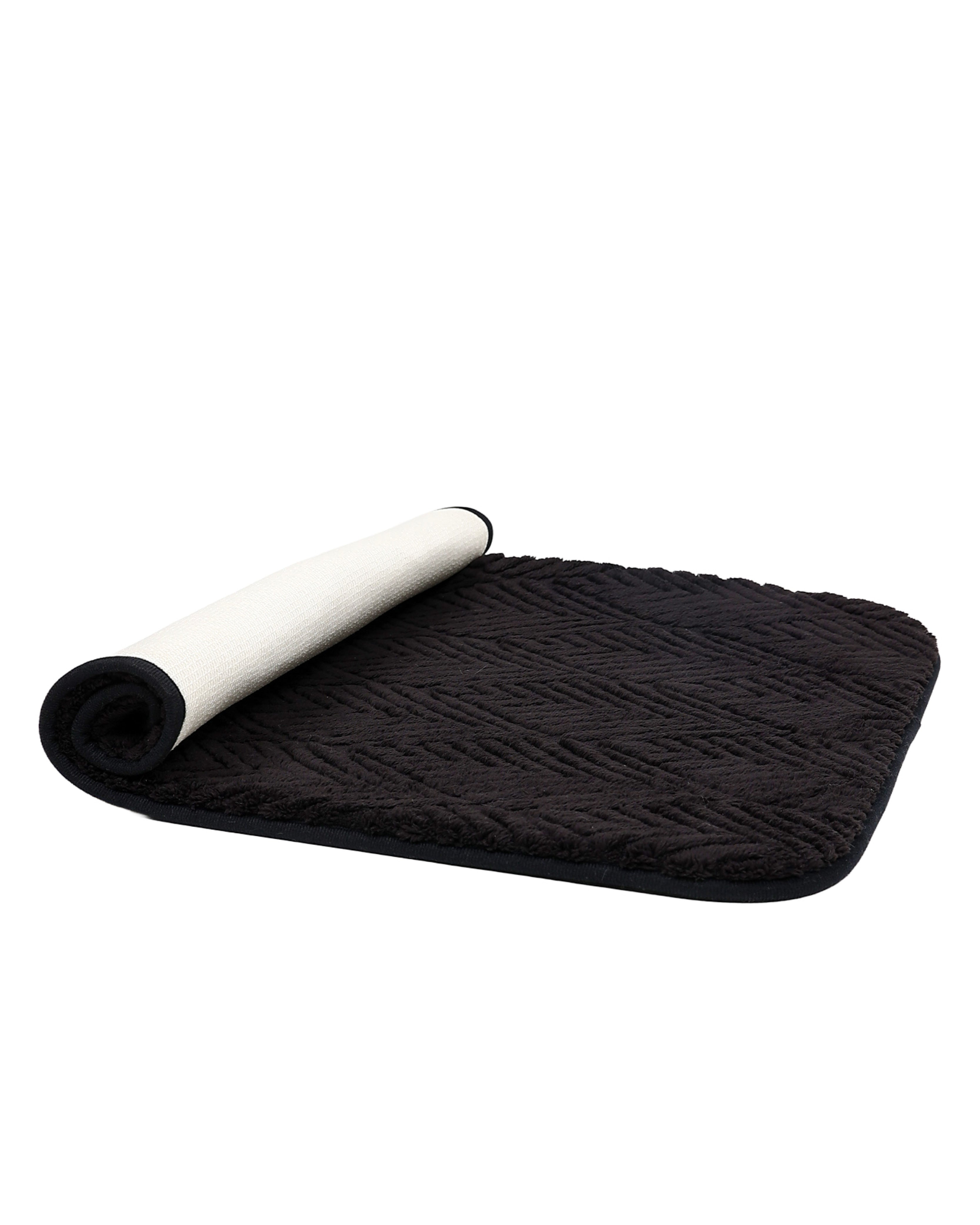 Large Black Embossed Leaf Bath Mat