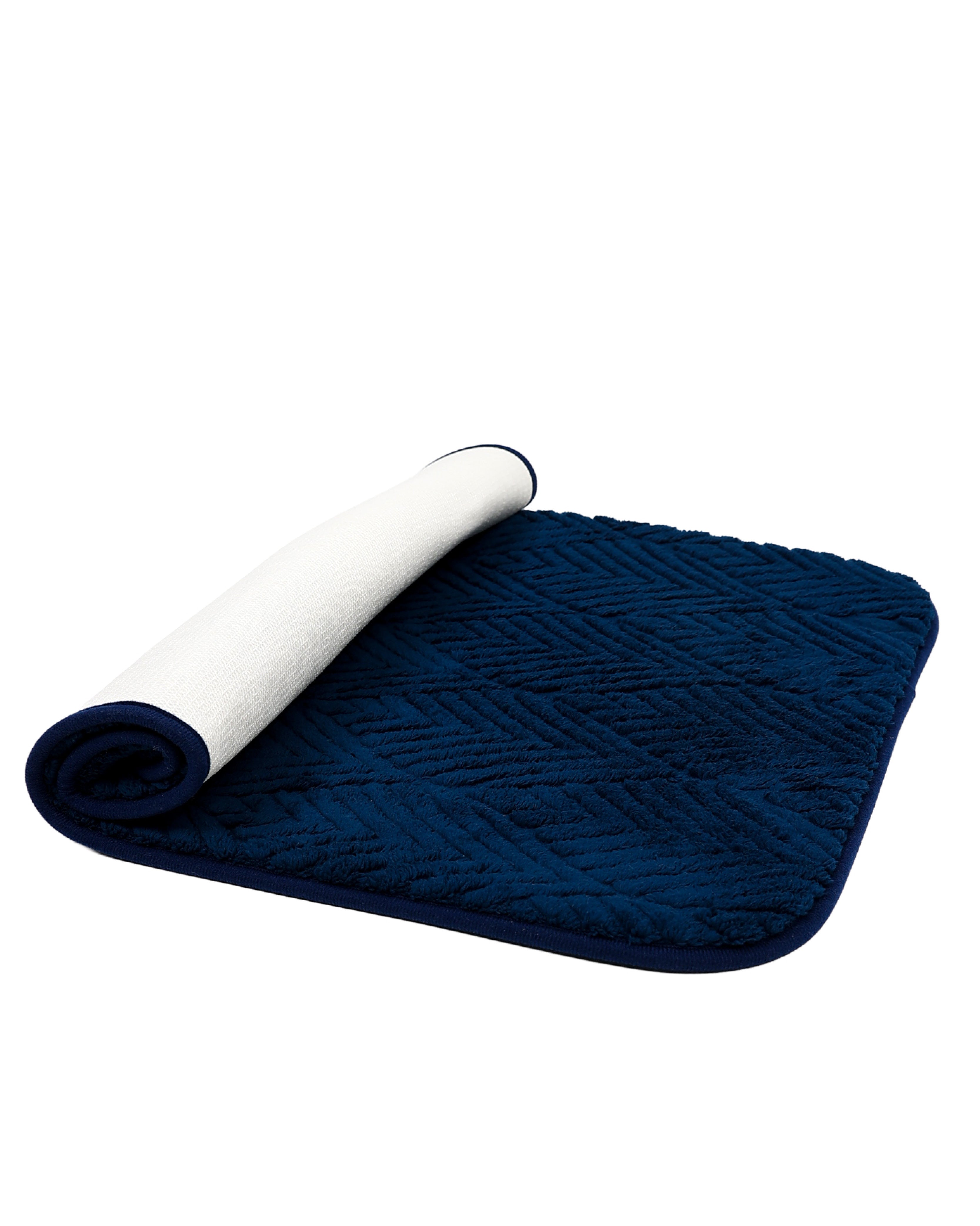 Large Navy Leaf Embossed Bath Mat