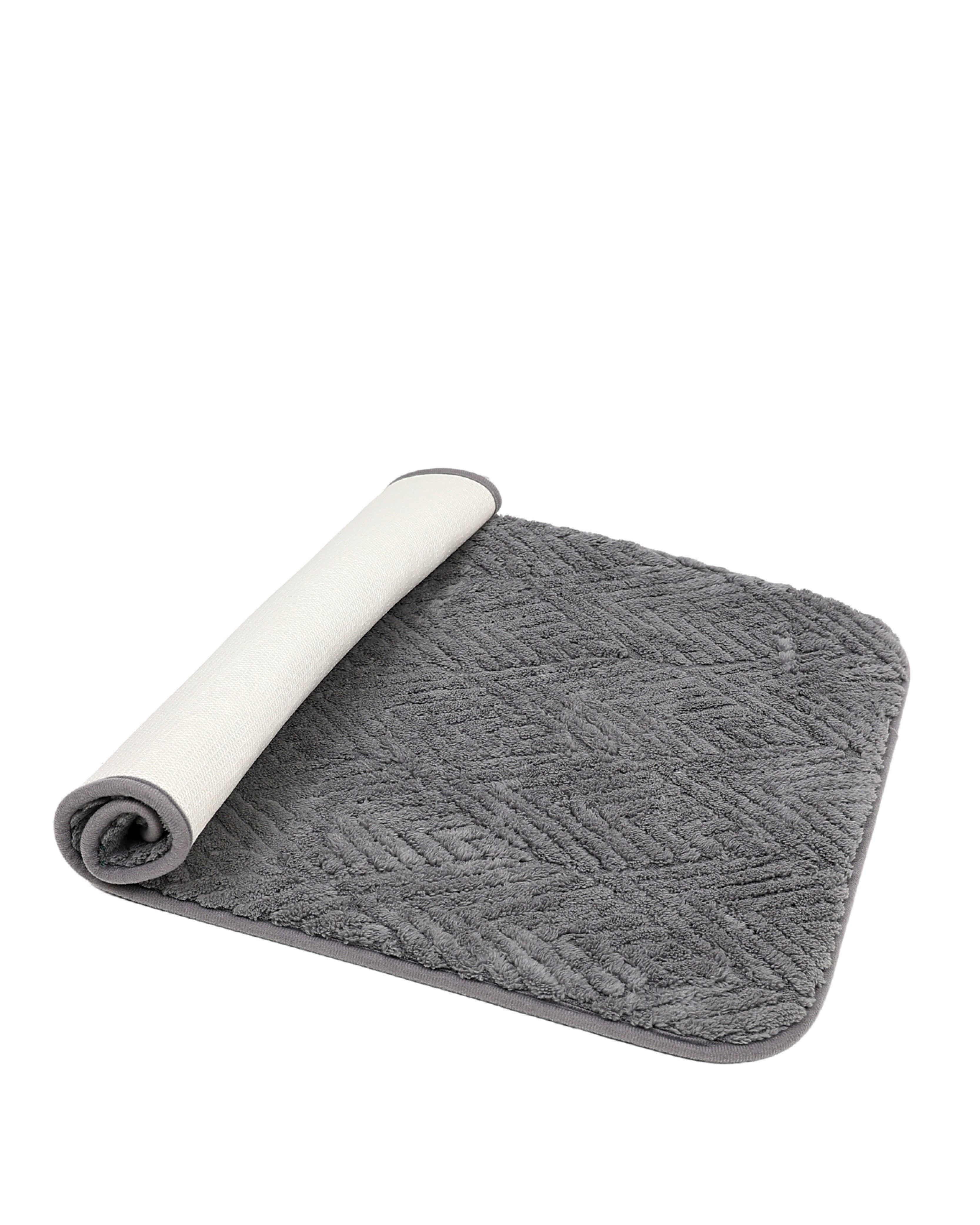 Grey Embossed Leaf Bath Mat