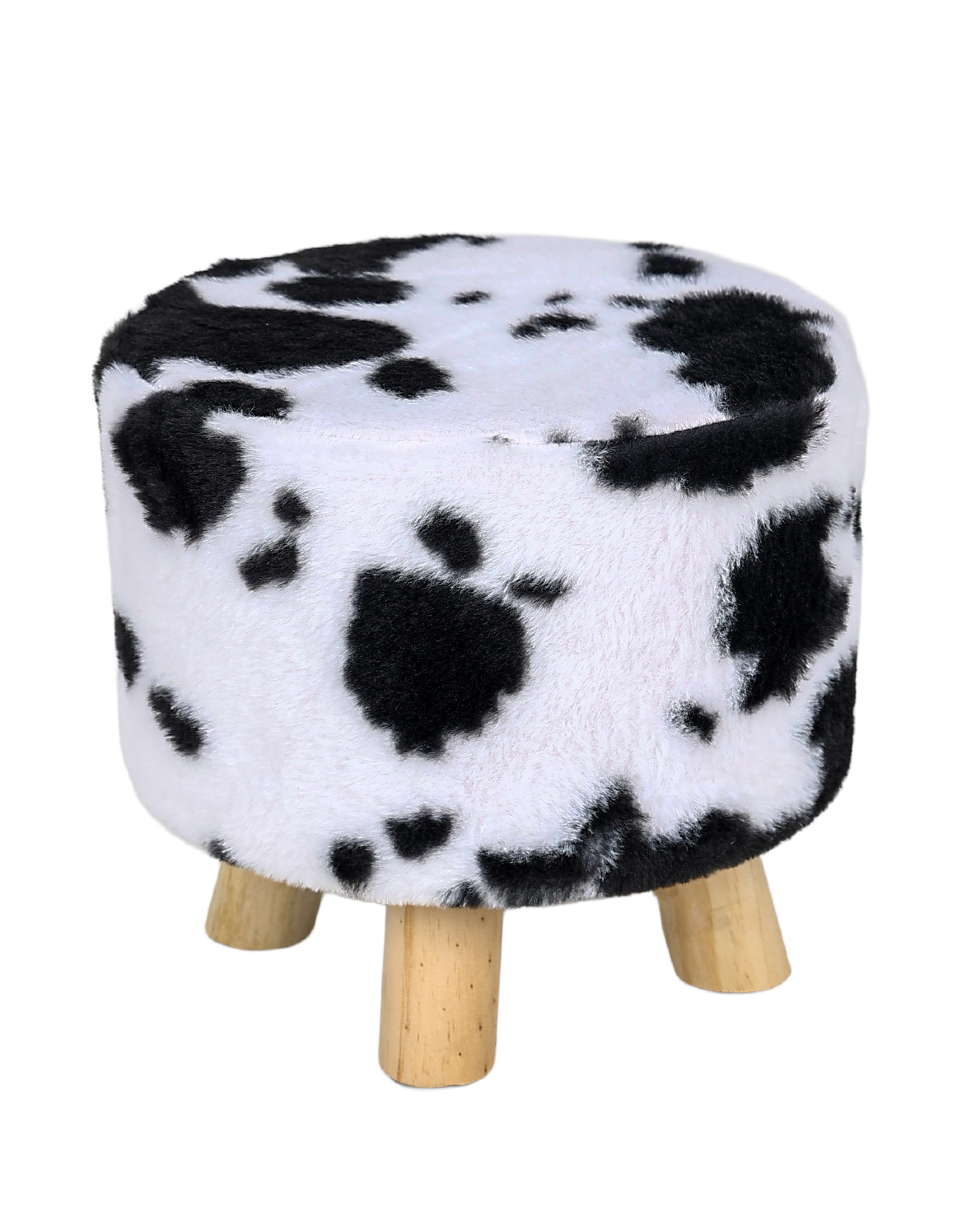 Black Cow Print 3 Legged Footstool