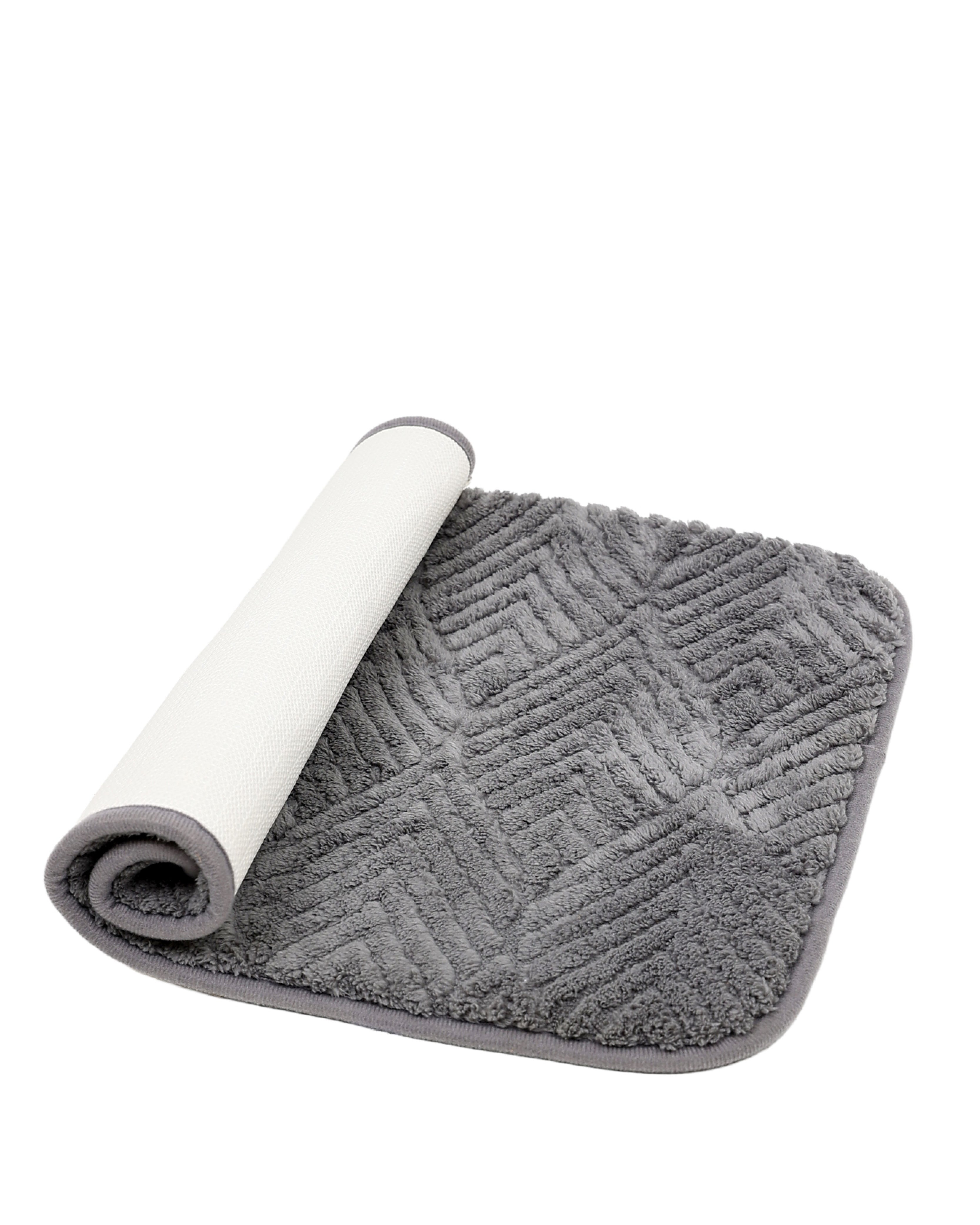 2 Piece Leaf Embossed Bath & Toilet Mat Set Grey