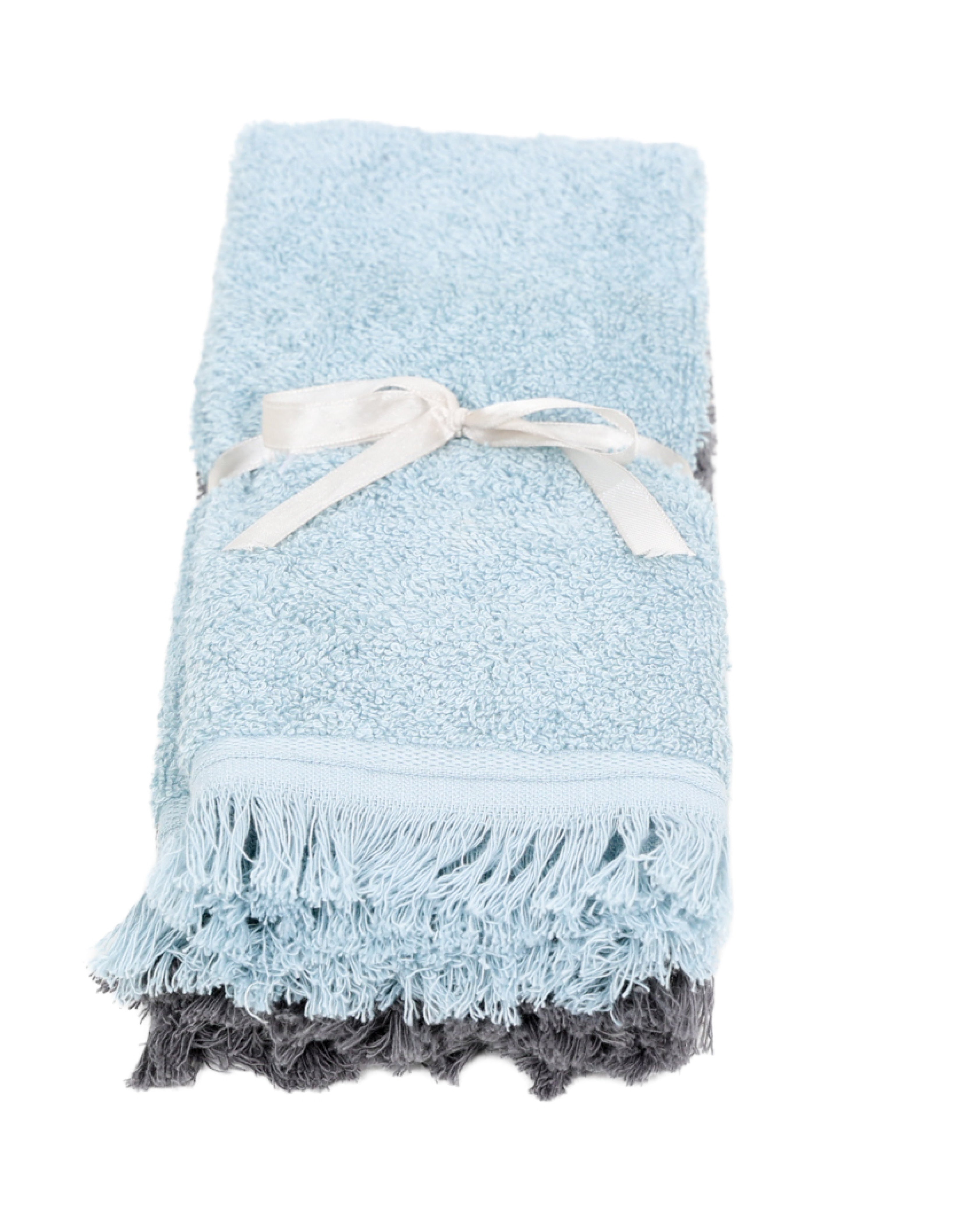 2 Pack Duck Egg and Charcoal Fringed Guest Towels