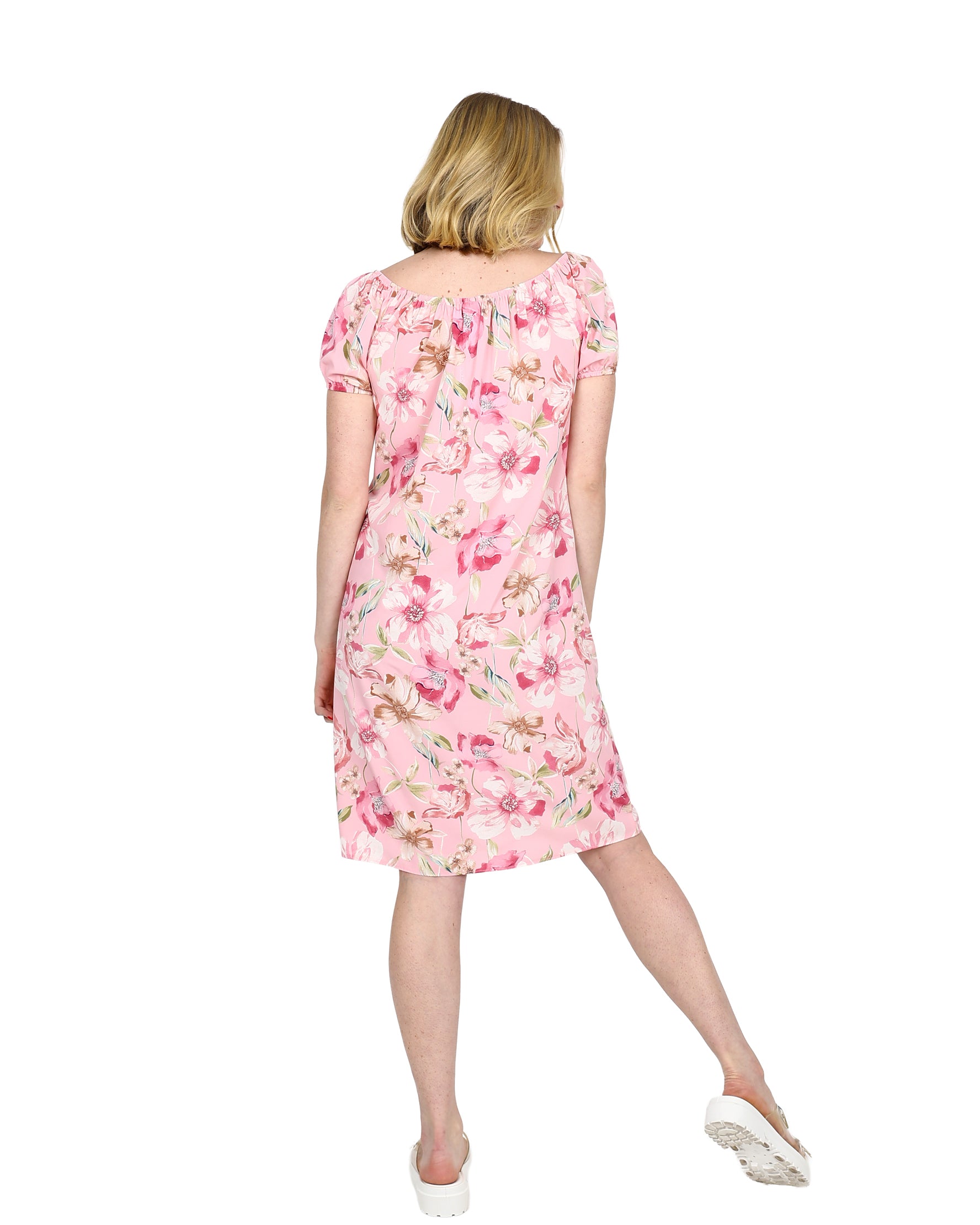 Blush Floral Print Off-The-Shoulder Dress