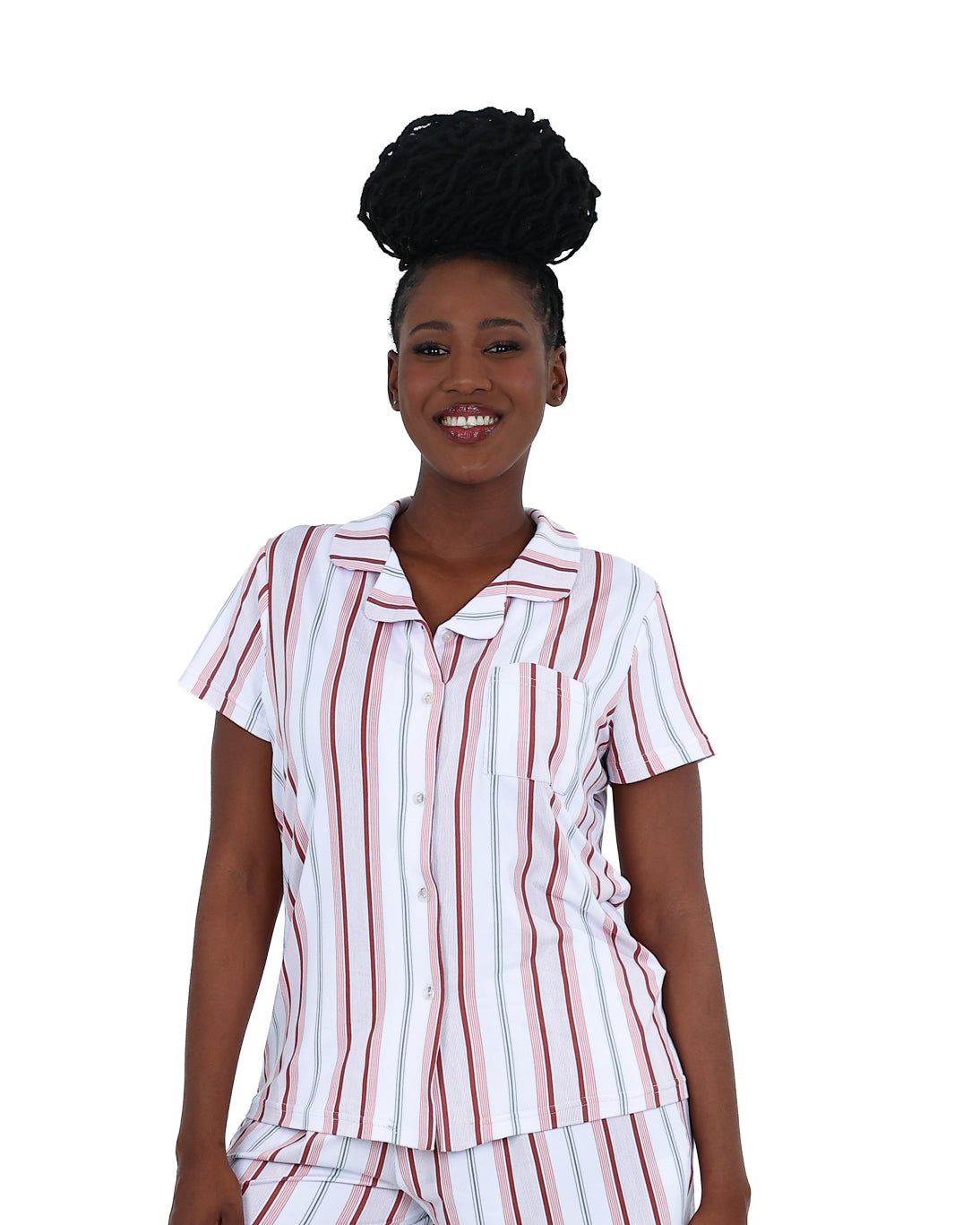 Short Sleeve Stripe Button Through Shorts Pyjama Set