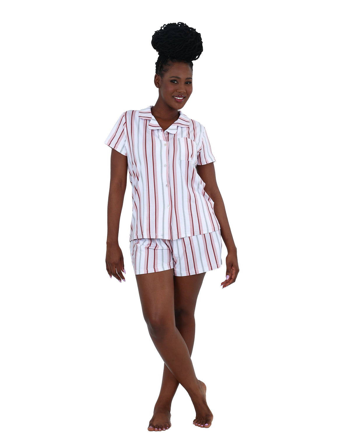 Short Sleeve Stripe Button Through Shorts Pyjama Set