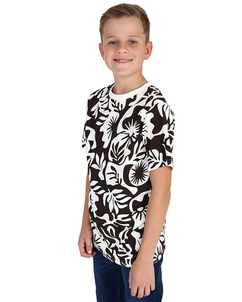 Short Sleeve Chocolate Duel Tone Floral T-Shirt