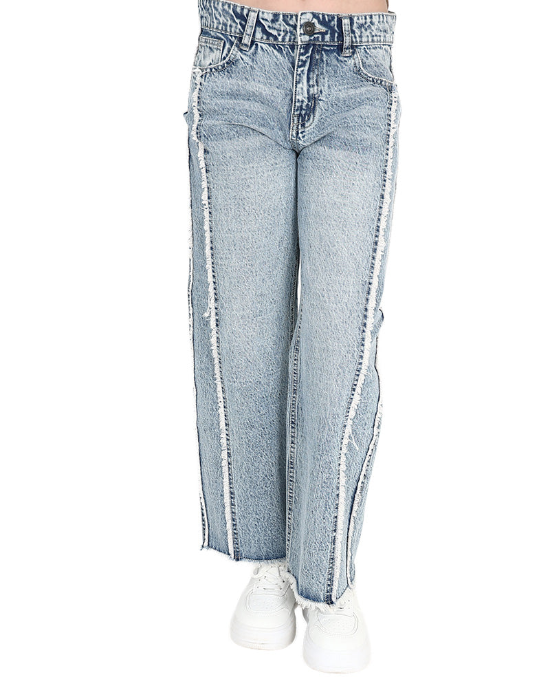 Light Indigo Frayed Detail Jeans