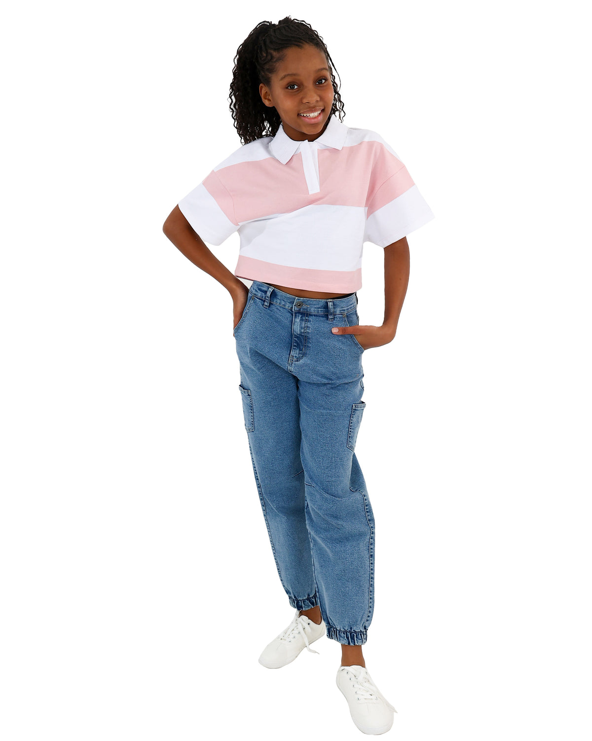 Short Sleeve Pink & White Stripe Cropped Shirt