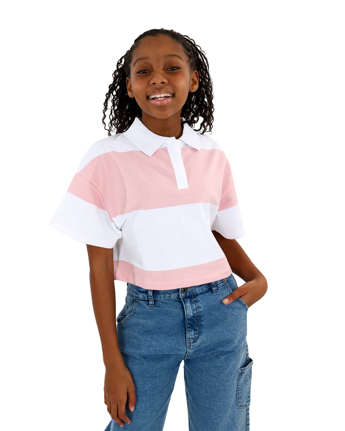 Short Sleeve Pink & White Stripe Cropped Shirt