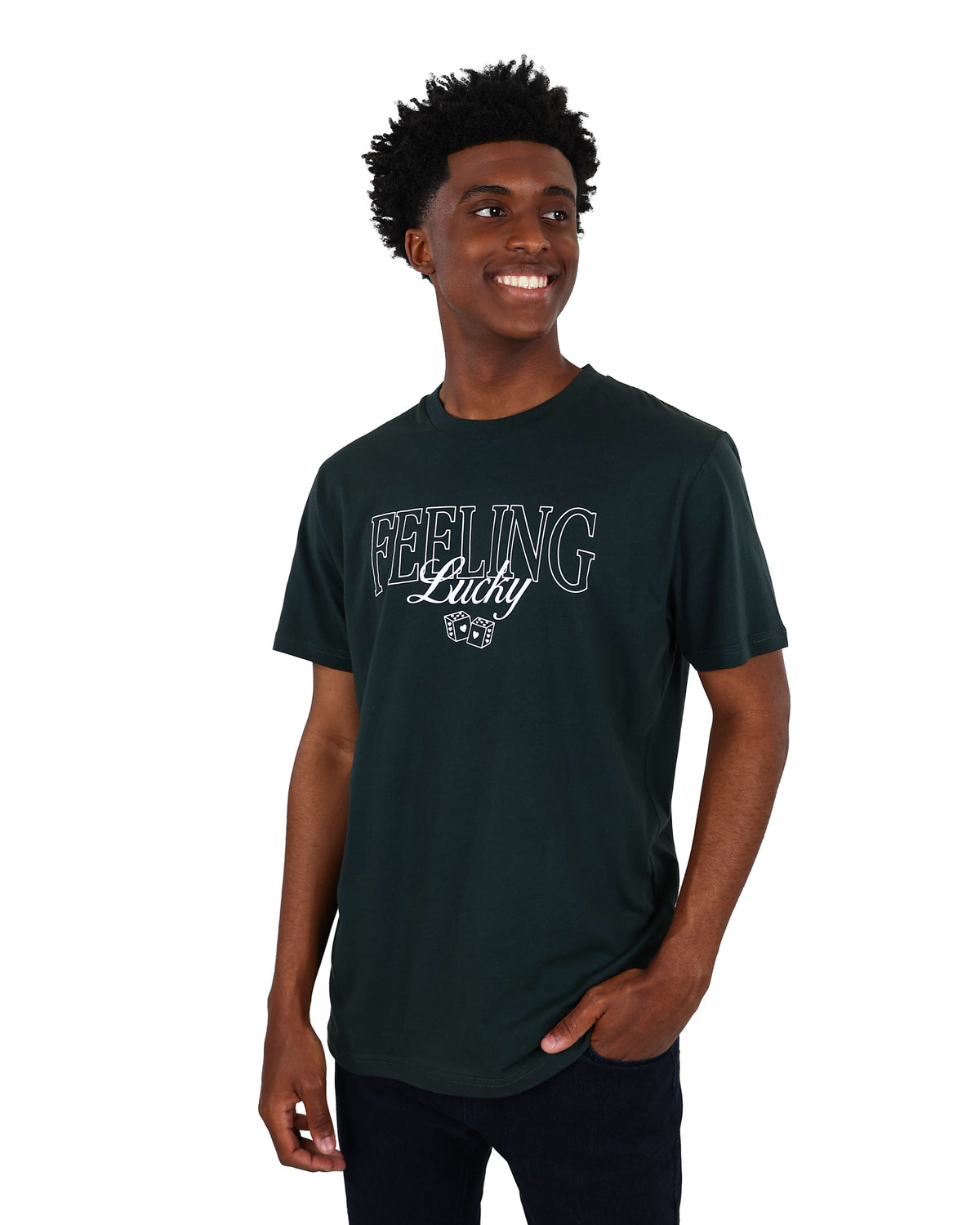 Short Sleeve Bottle Green Feeling Lucky Graphic T-Shirts