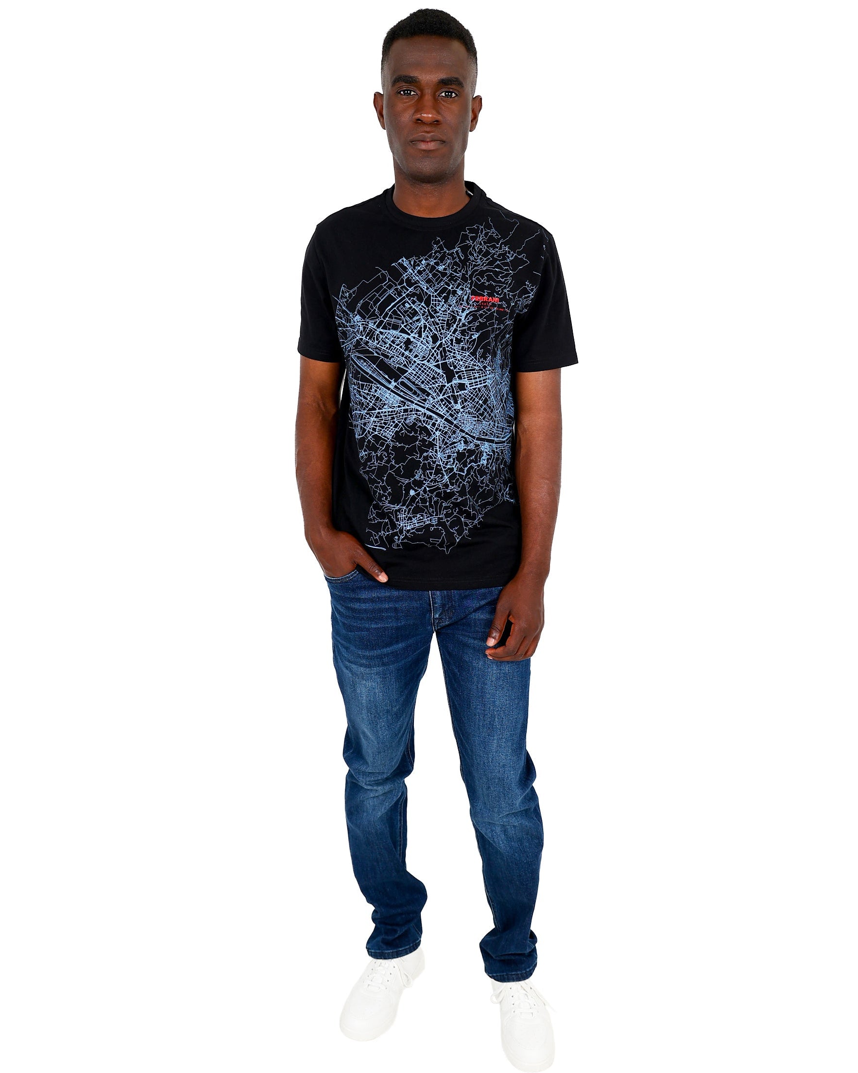 Ferrani Short Sleeve Italian City Map Graphic T-Shirt