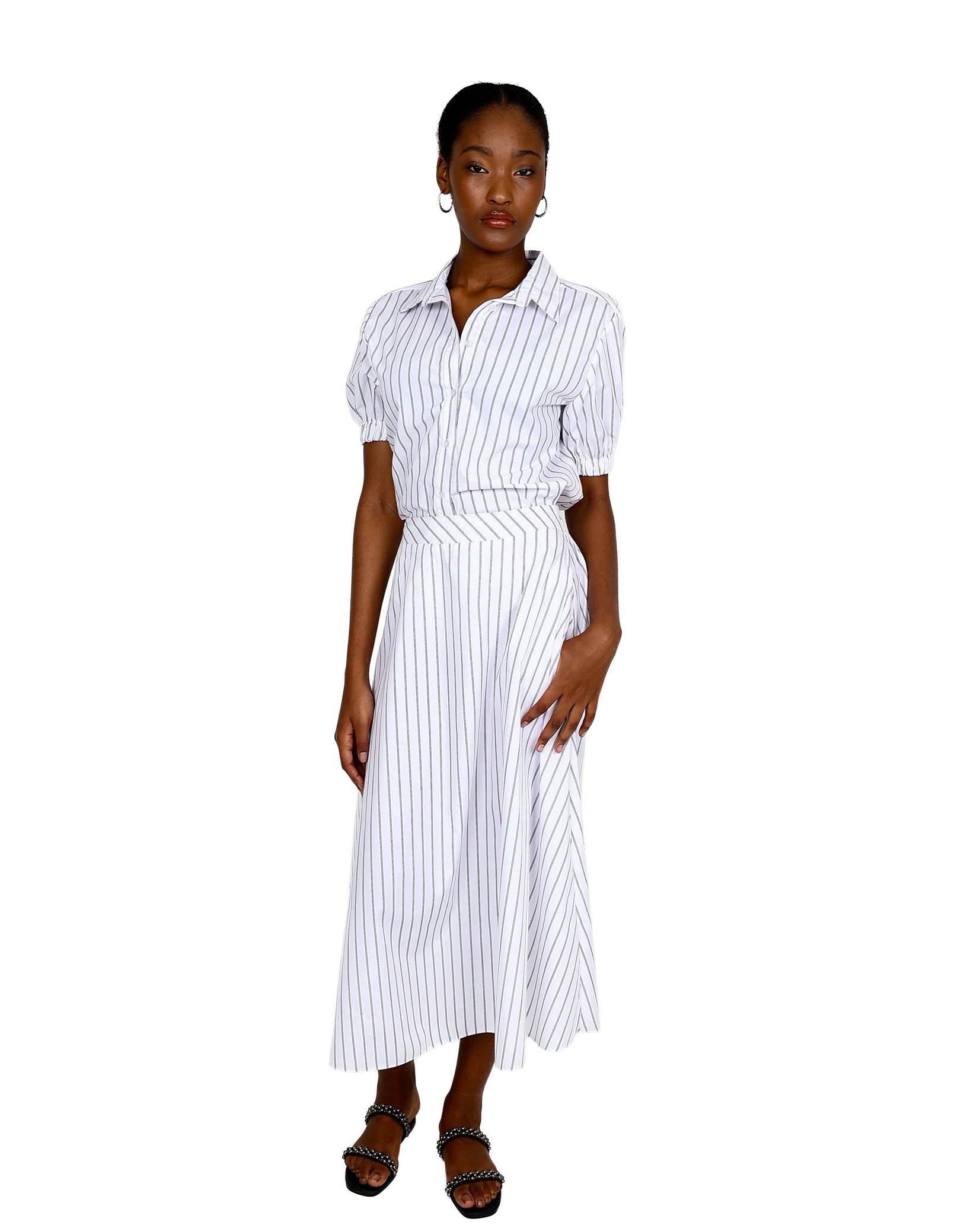 Striped Flared Maxi Skirt