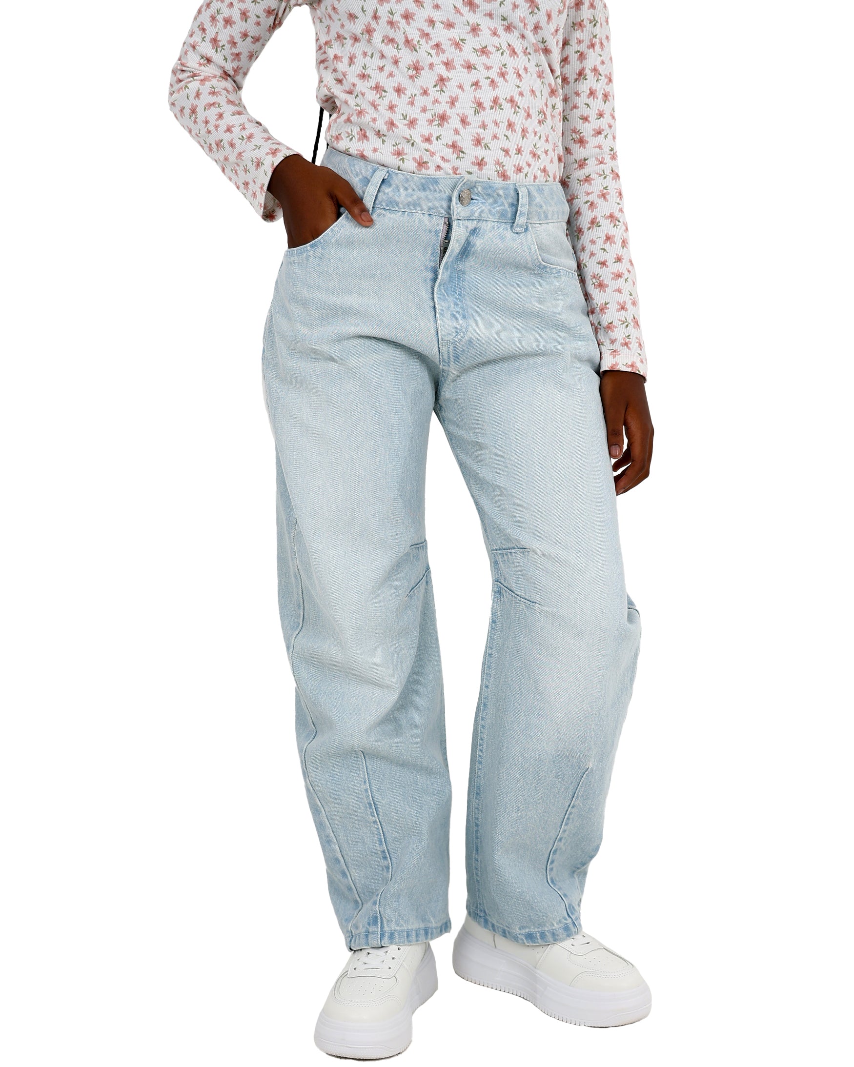 Light Blue Barrel Fit Denim Jeans