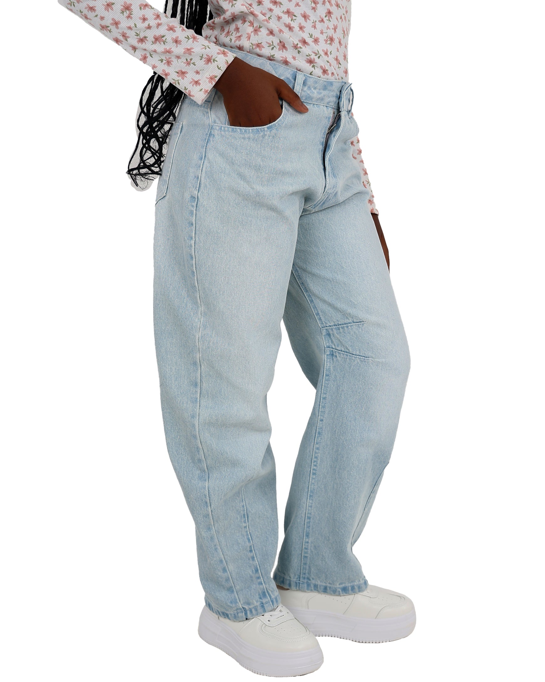 Light Blue Barrel Fit Denim Jeans