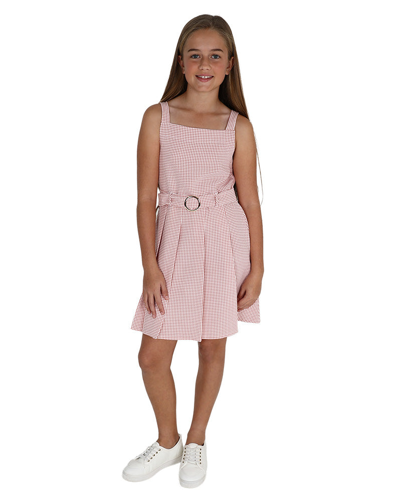 Sleeveless Checked Pleated Party Dress