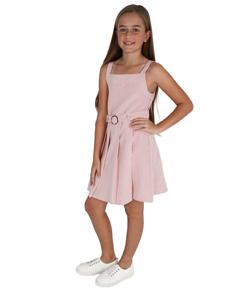 Sleeveless Checked Pleated Party Dress