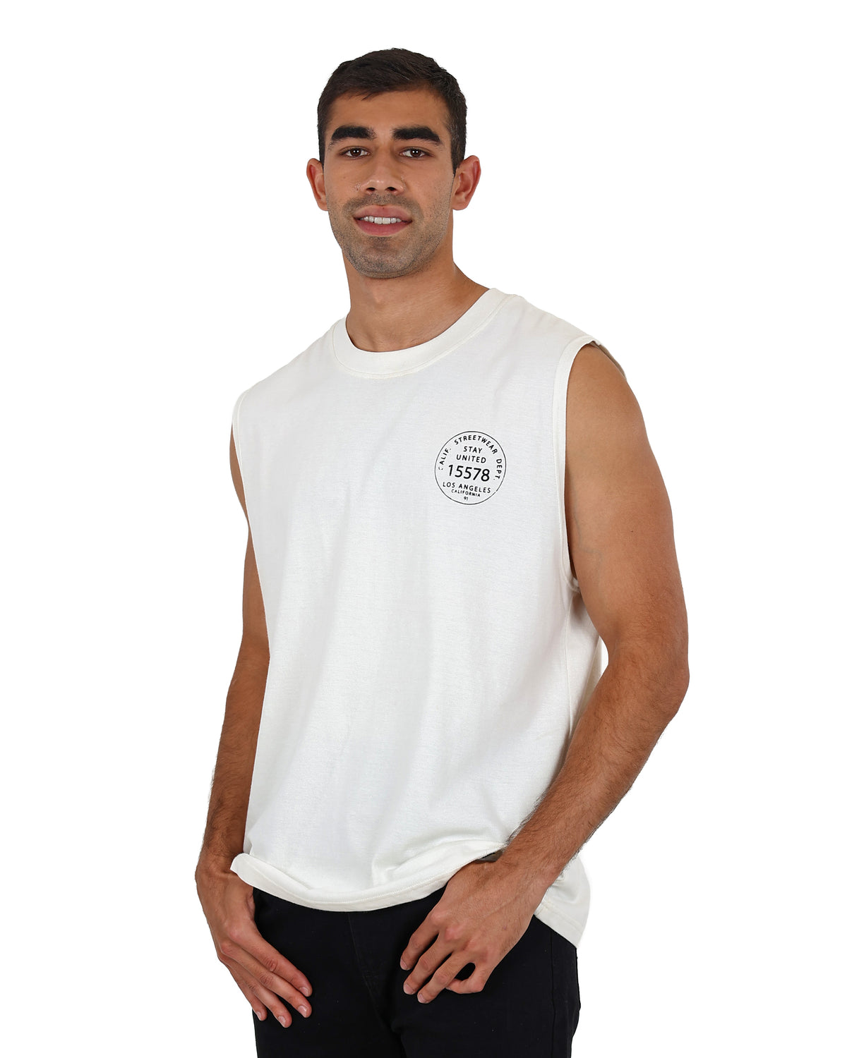 Sleeveless Cream Algae Fisherman Club Graphic Vest