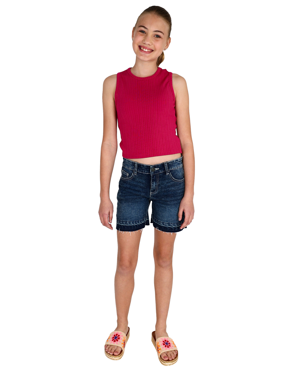 Medium Indigo Hem Wash Denim Shorts