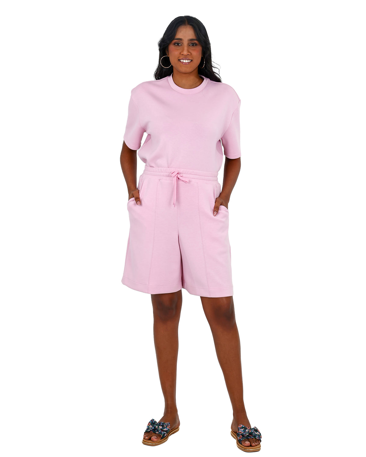 Pink Elasticated Scuba Shorts