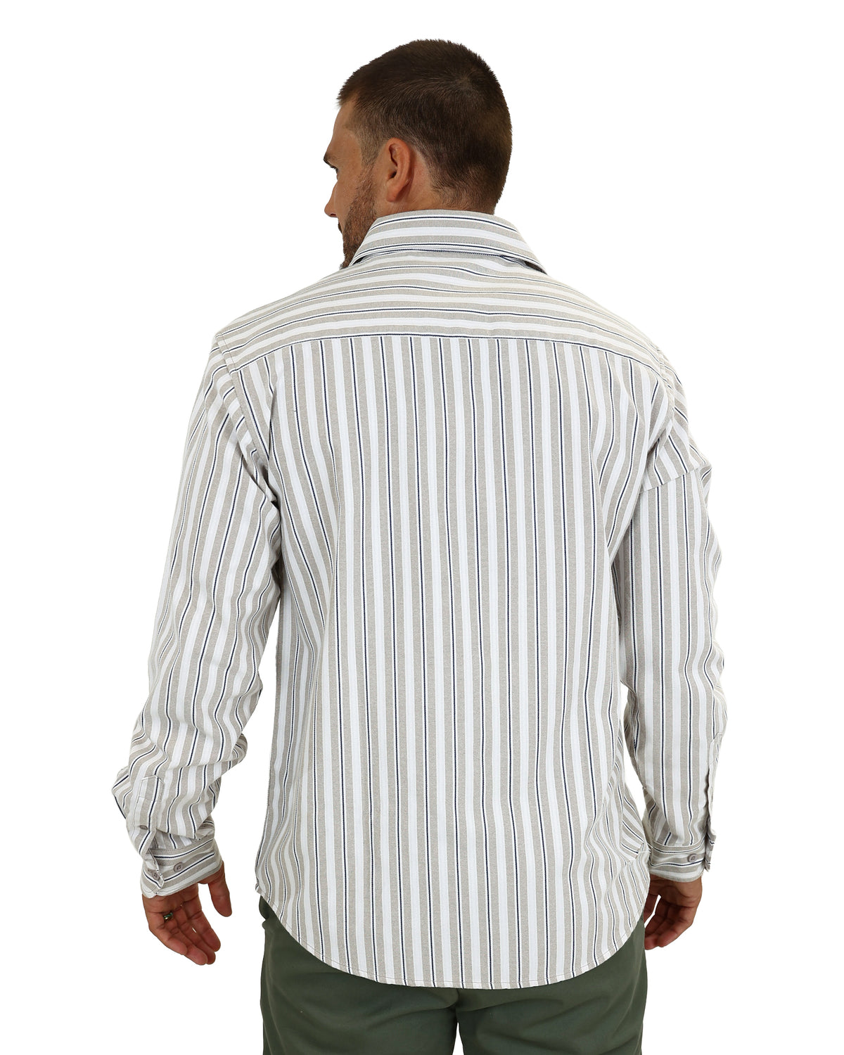 Long Sleeve Beige Oxford Strip Shirt
