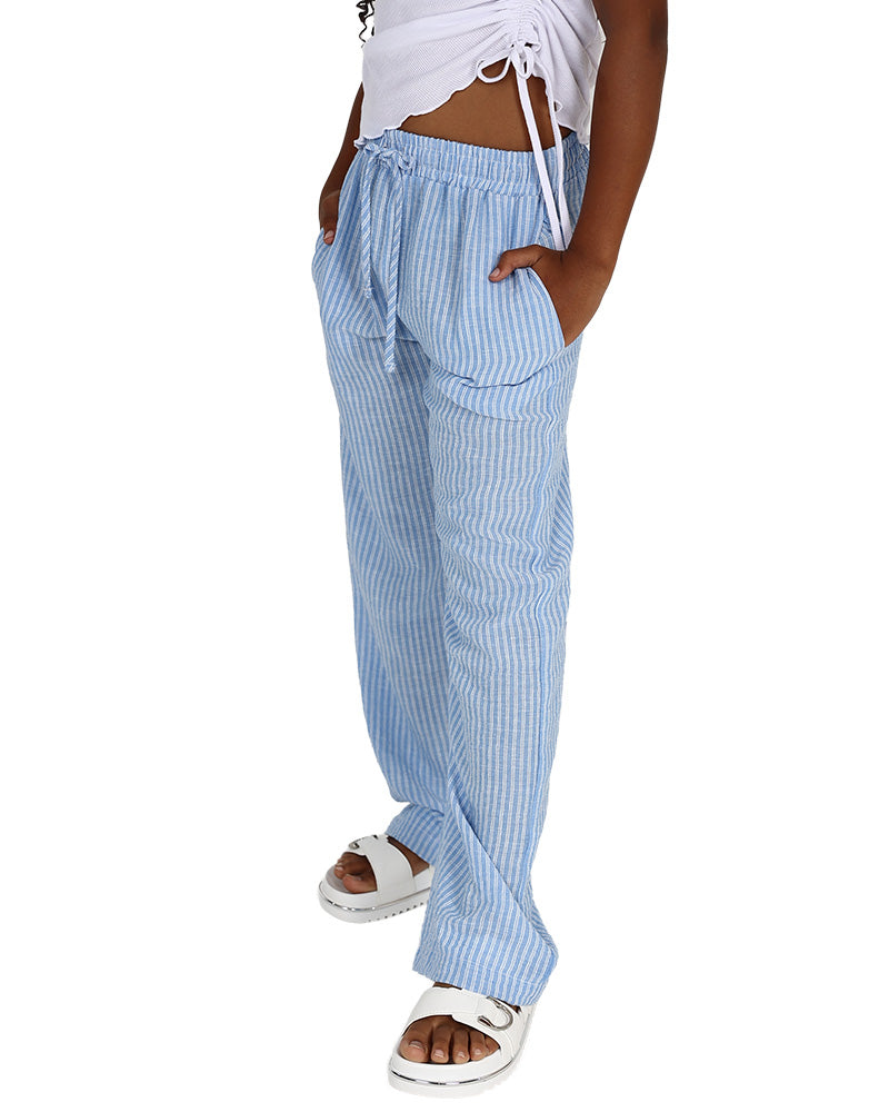 Blue Striped Pull-On Pants