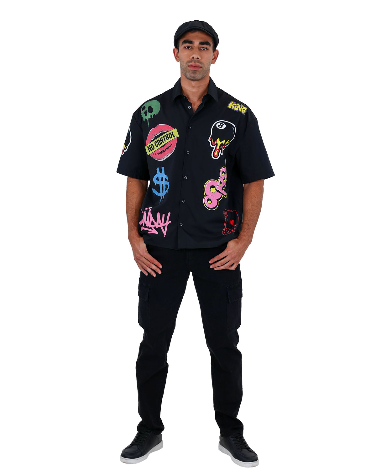 Short Sleeve Black Gangsta Stamps Shirt
